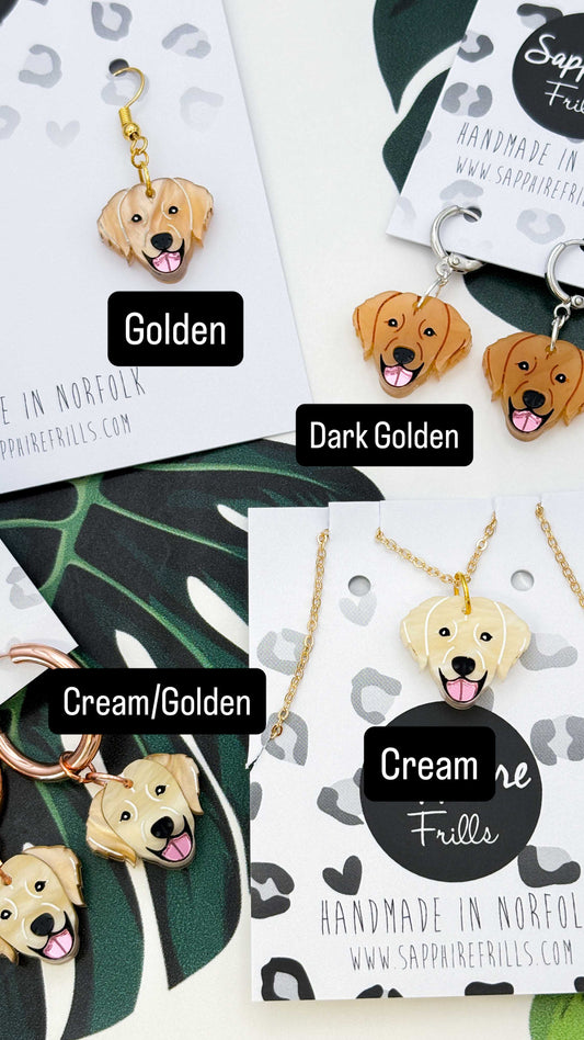 Medium Golden Retriever Dangle Earrings or Necklace – Hypoallergenic Stainless Steel