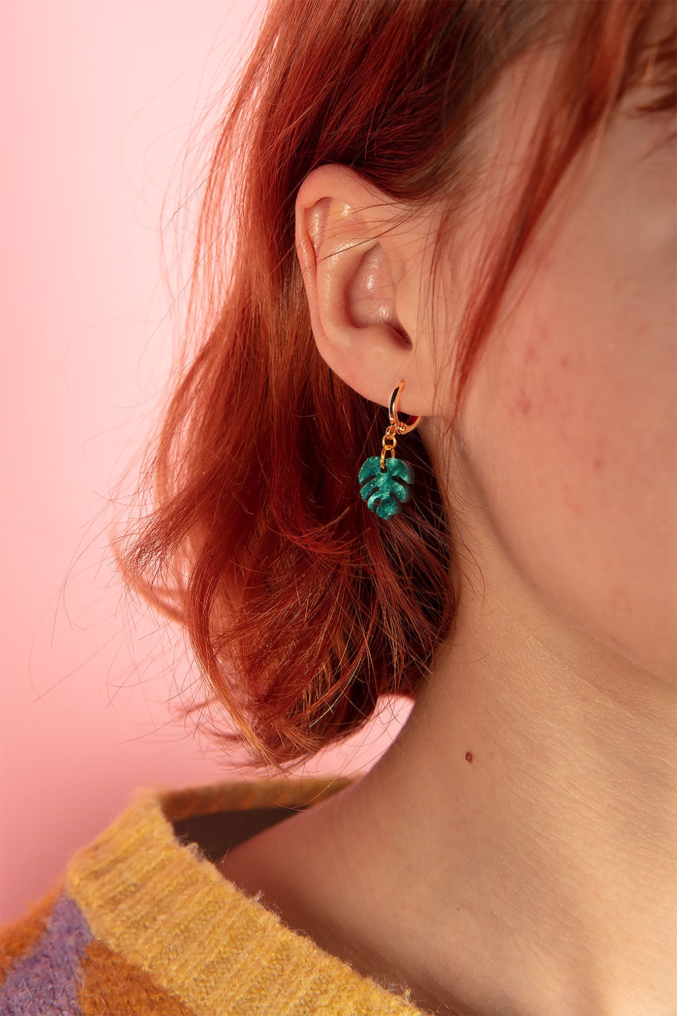Mini Green and Black Galaxy Glitter Marble Acrylic Monstera Leaf Dangle Earrings or Necklace – Hypoallergenic Stainless Steel