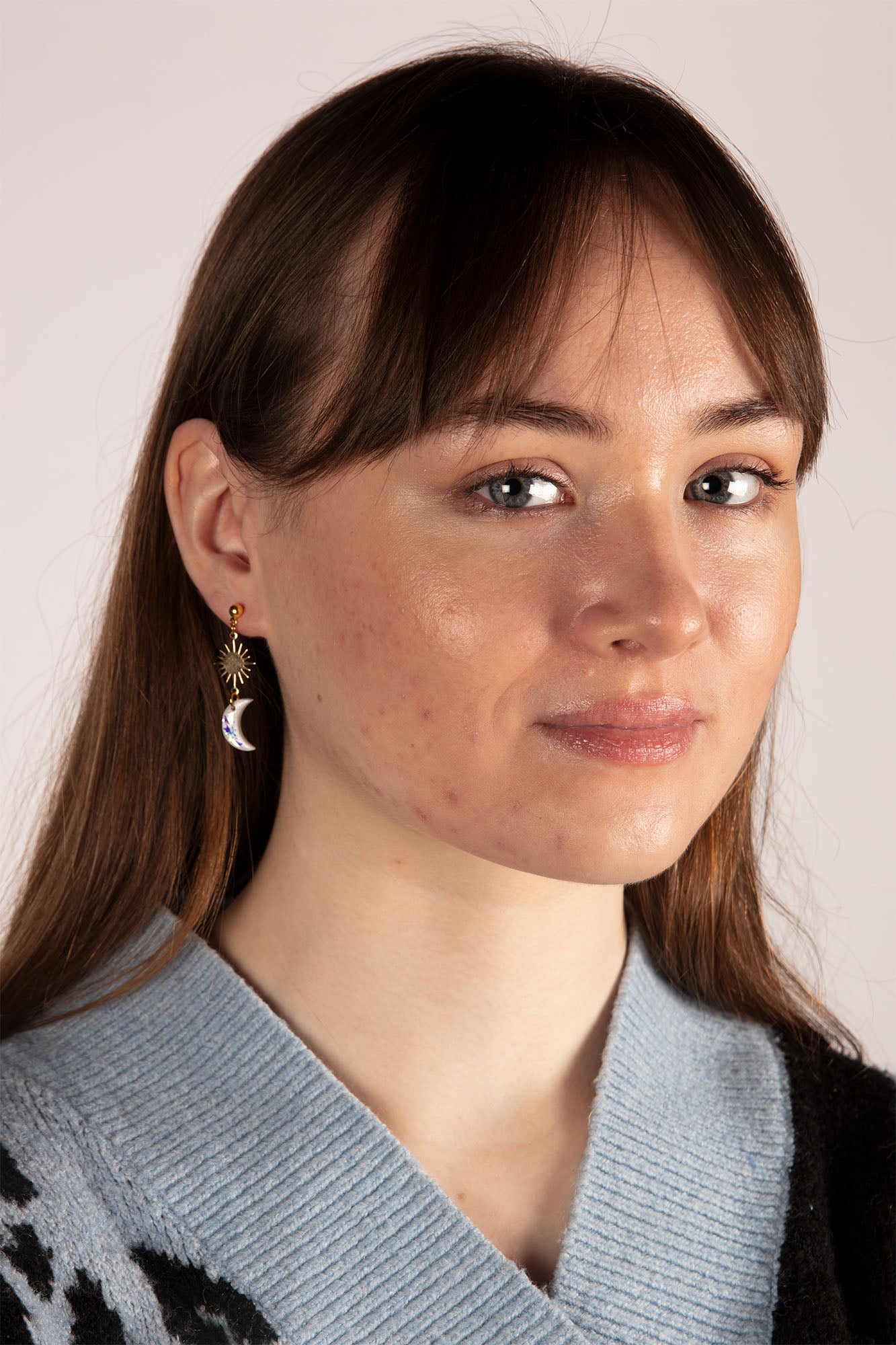 Pearl White Star, Sun and Moon Sequin Dangle Earrings – Hypoallergenic Stainless Steel