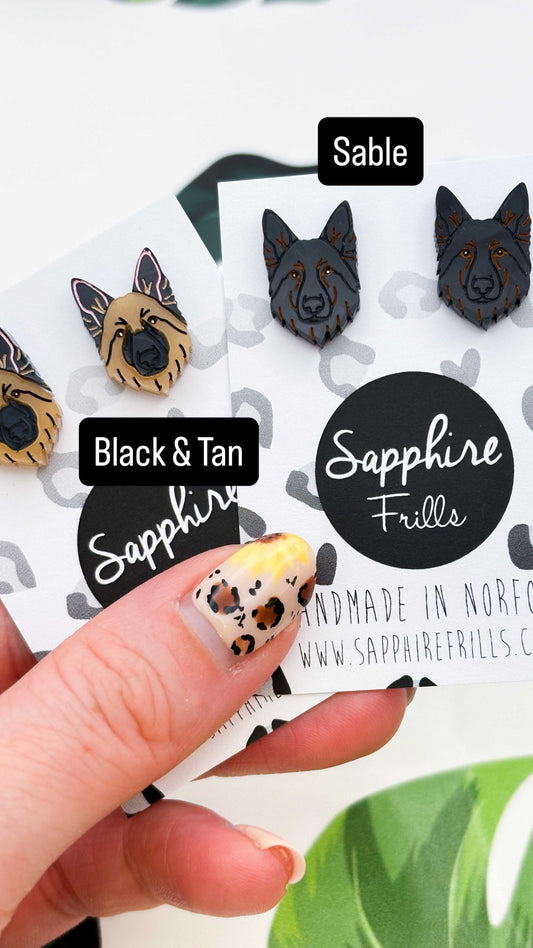 Small German Shepherd Face Stud Earrings – Hypoallergenic Stainless Steel