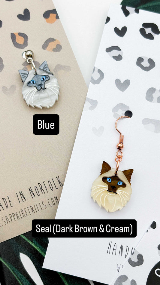 Medium Ragdoll Cat Dangle Earrings or Necklace – Hypoallergenic Stainless Steel