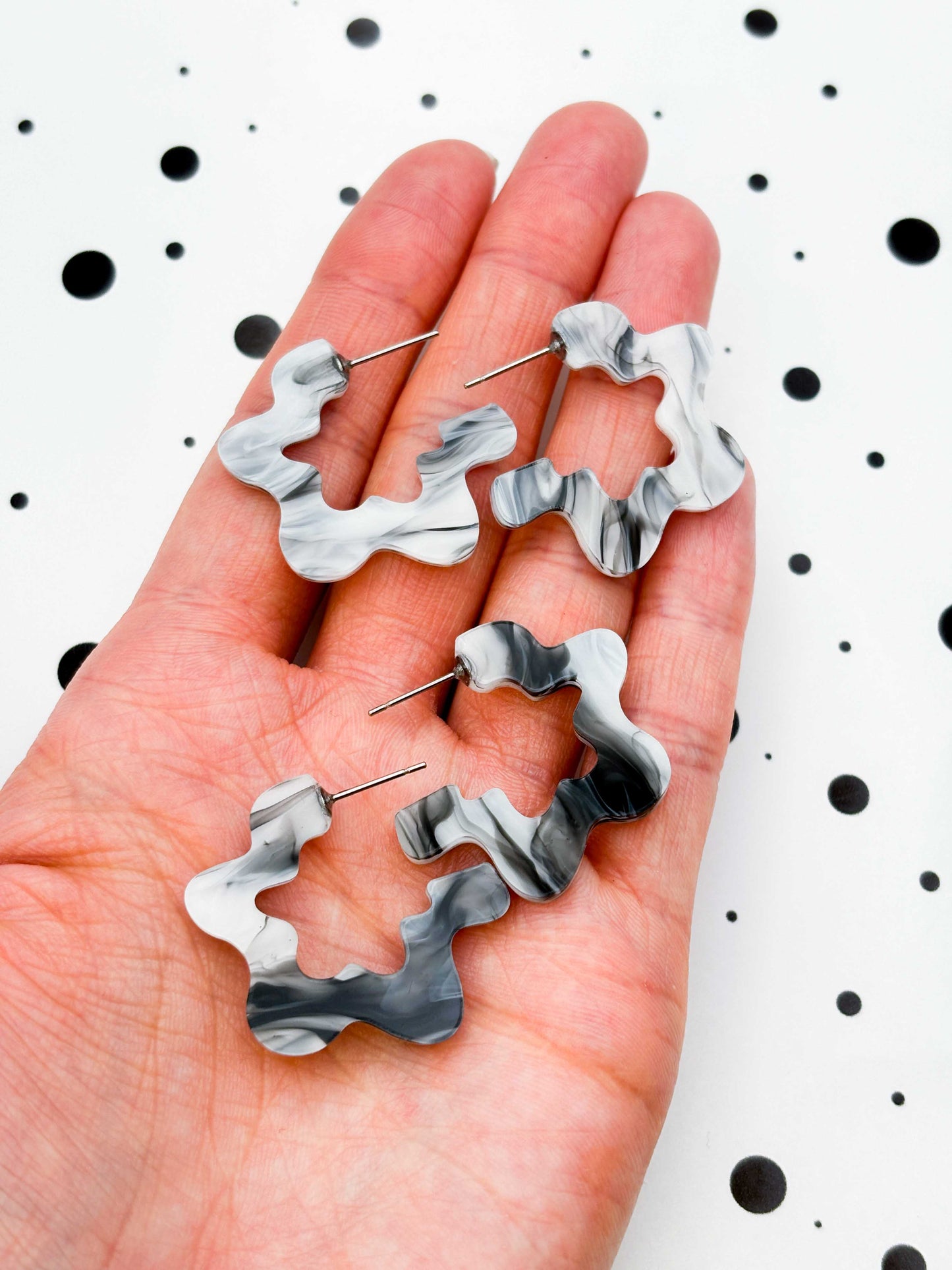 Large Black and White Ink Squiggle Hoops