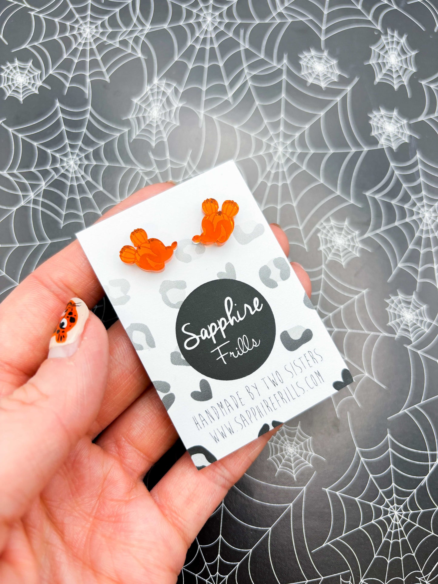 Mini Orange Mirror Mickey Mouse Pumpkin Head Stud Earrings