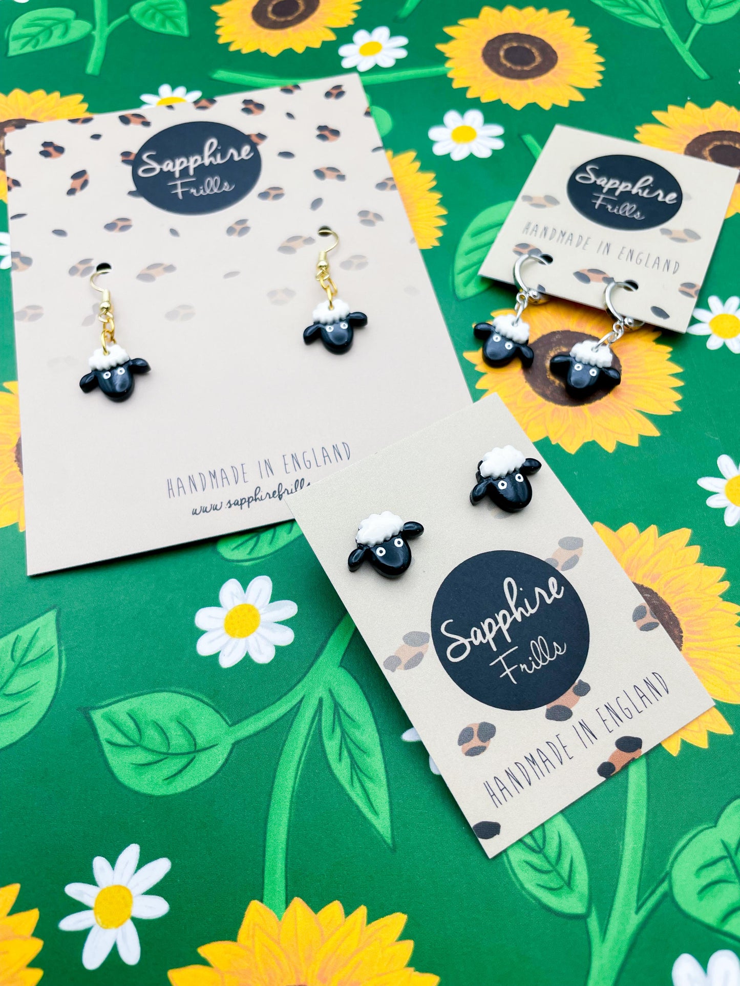 Small Black and White Sheep Head Earrings