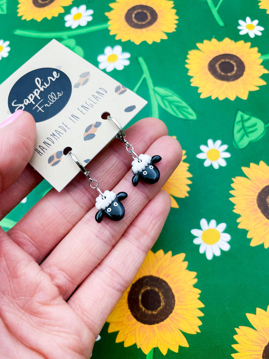 Small Black and White Sheep Head Earrings or Necklace – Hypoallergenic Stainless Steel