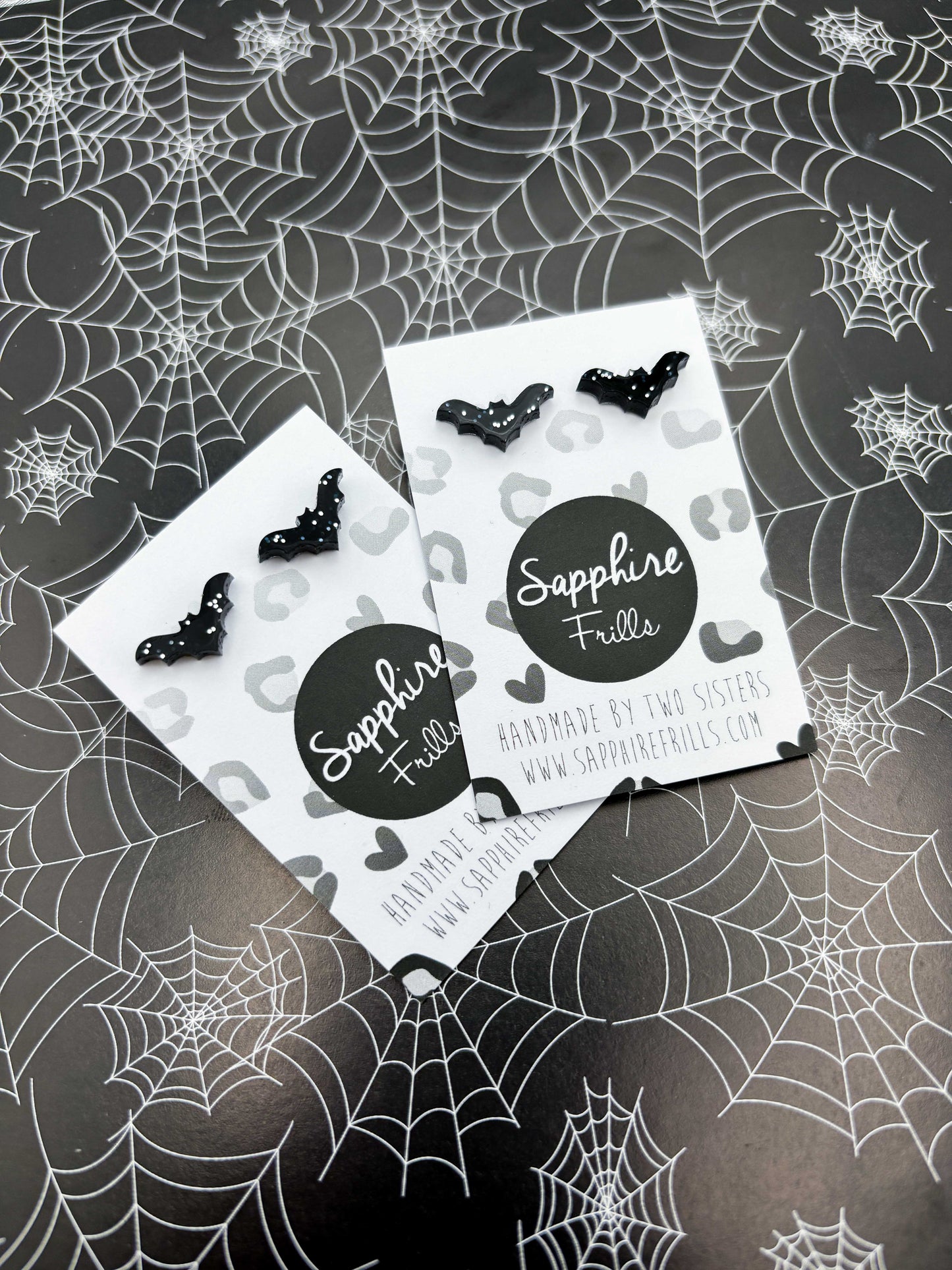 Mini Black and Silver Glitter Acrylic Bat Stud Earrings