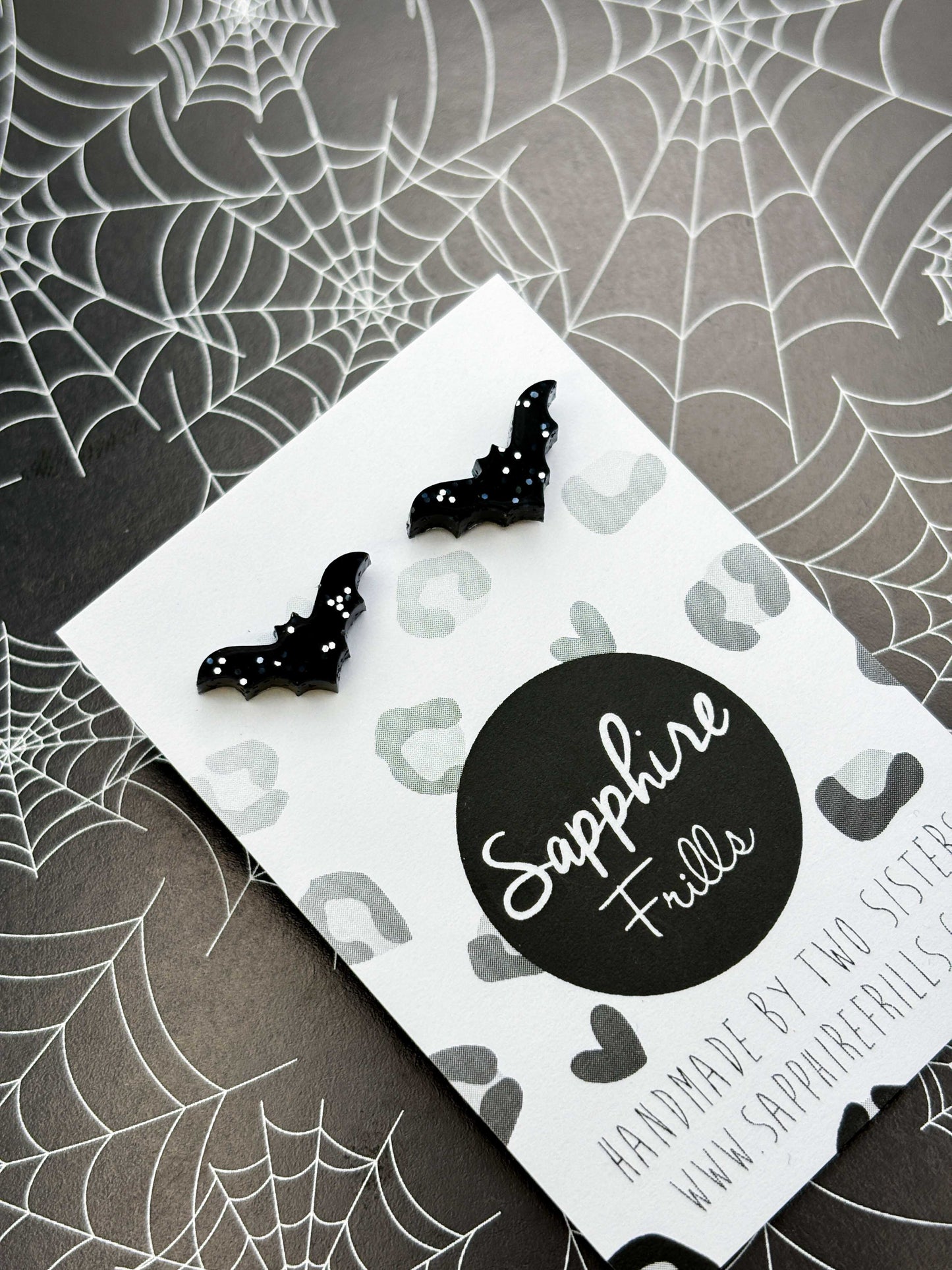 Mini Black and Silver Glitter Acrylic Bat Stud Earrings