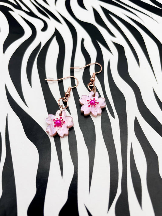 Small Baby Pink Glitter Marble Cherry Blossom Dangle Earrings or Necklace – Hypoallergenic Stainless Steel