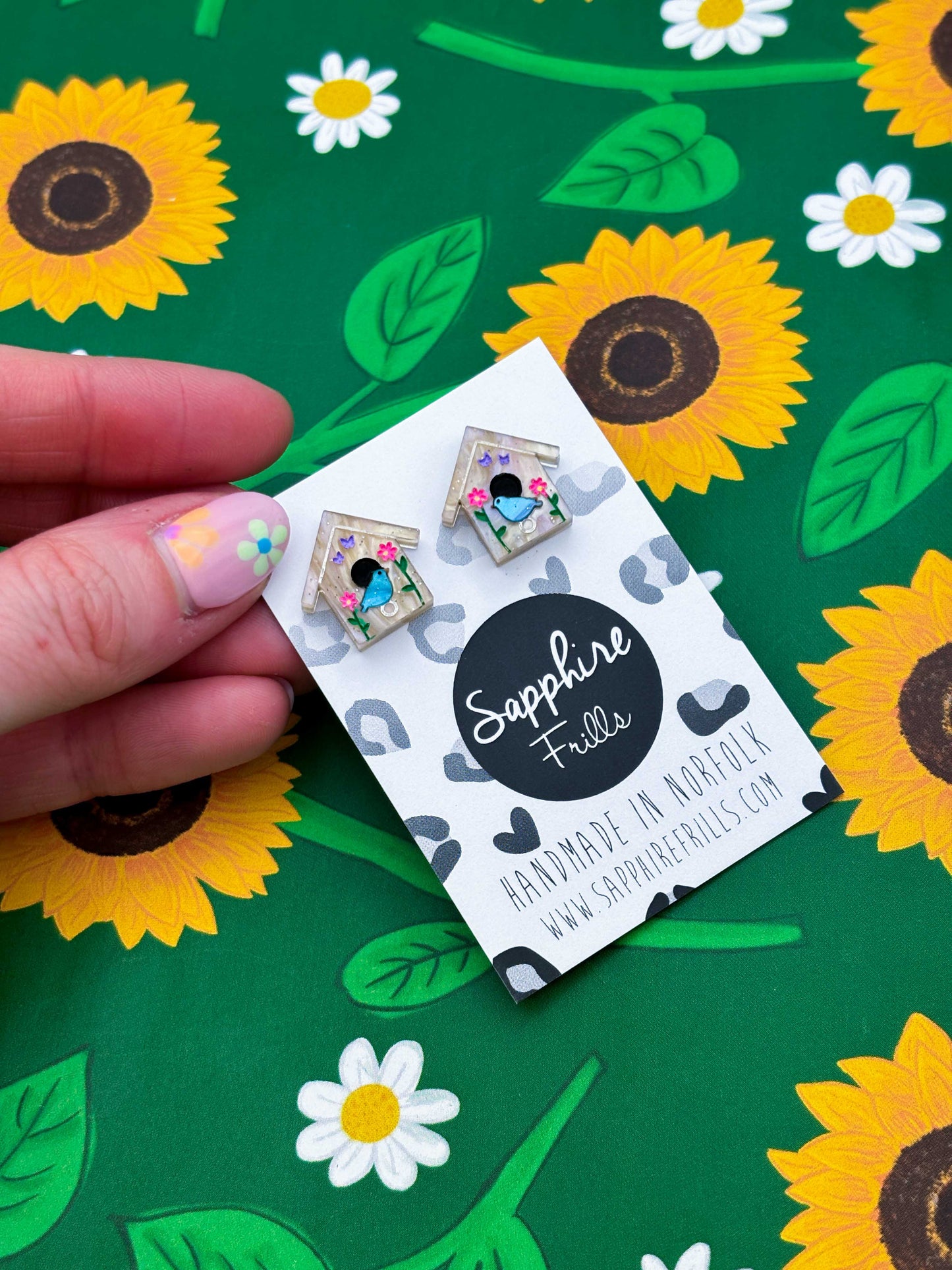 Mini Spring Flower Bird House Acrylic Stud Earrings