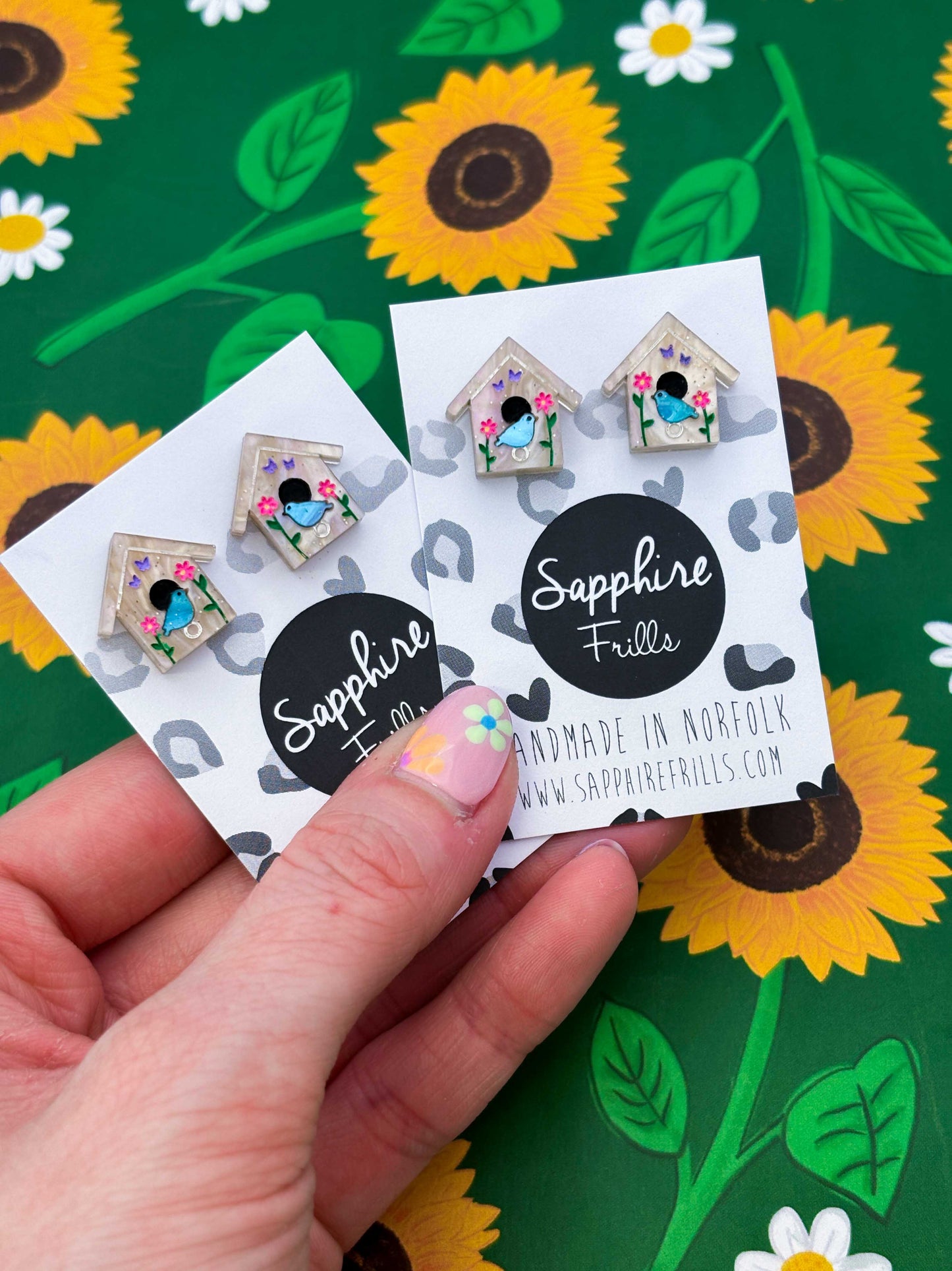Mini Spring Flower Bird House Acrylic Stud Earrings – Hypoallergenic Stainless Steel