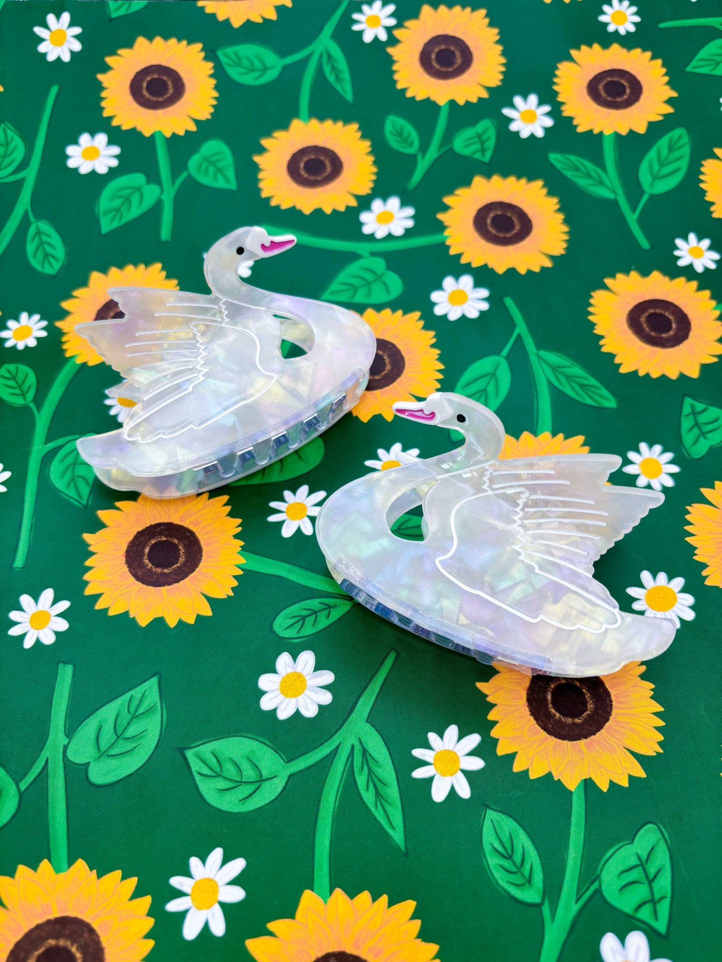 Medium Iridescent White Swan Claw Clip