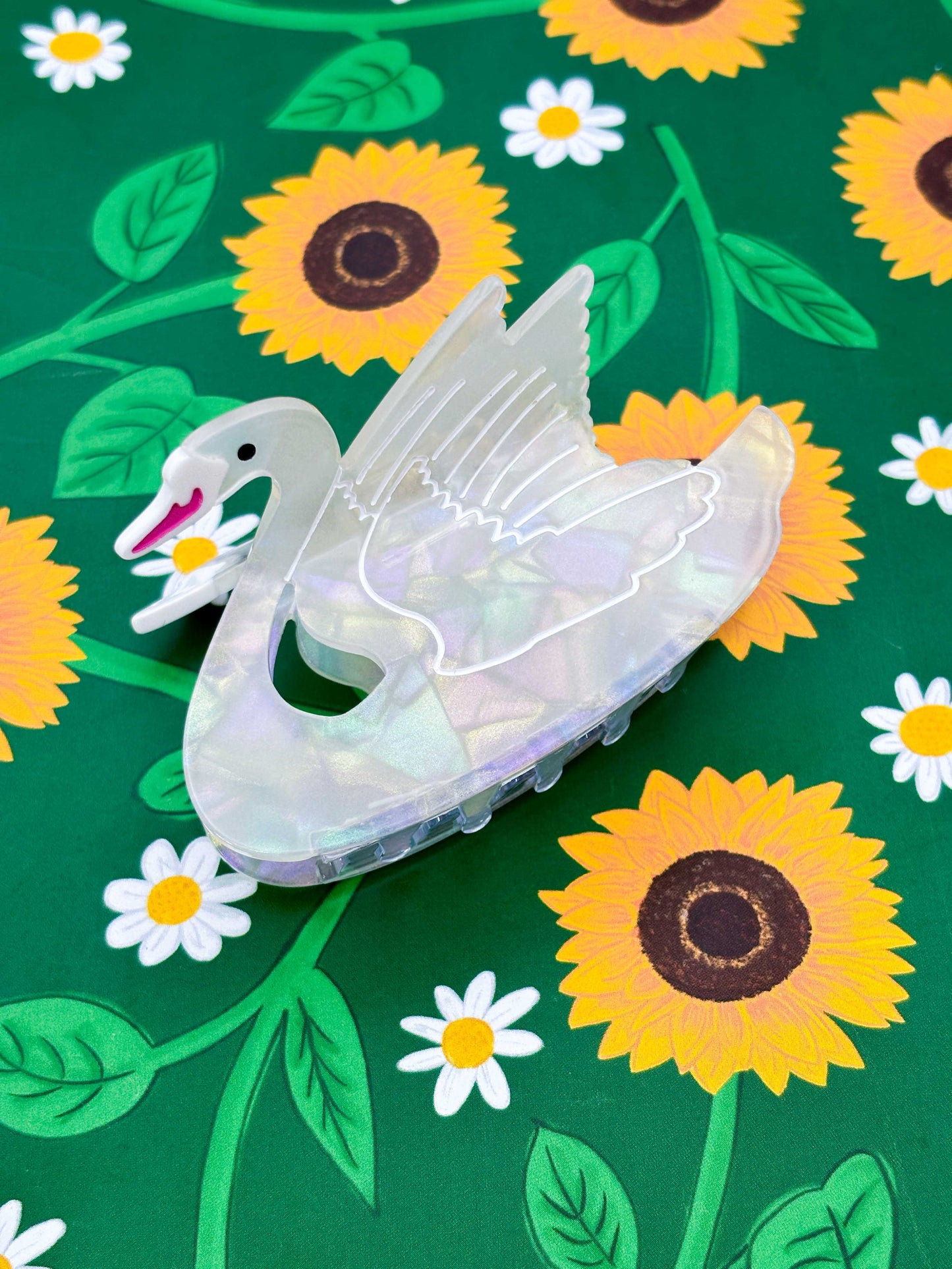 Medium Iridescent White Swan Claw Clip
