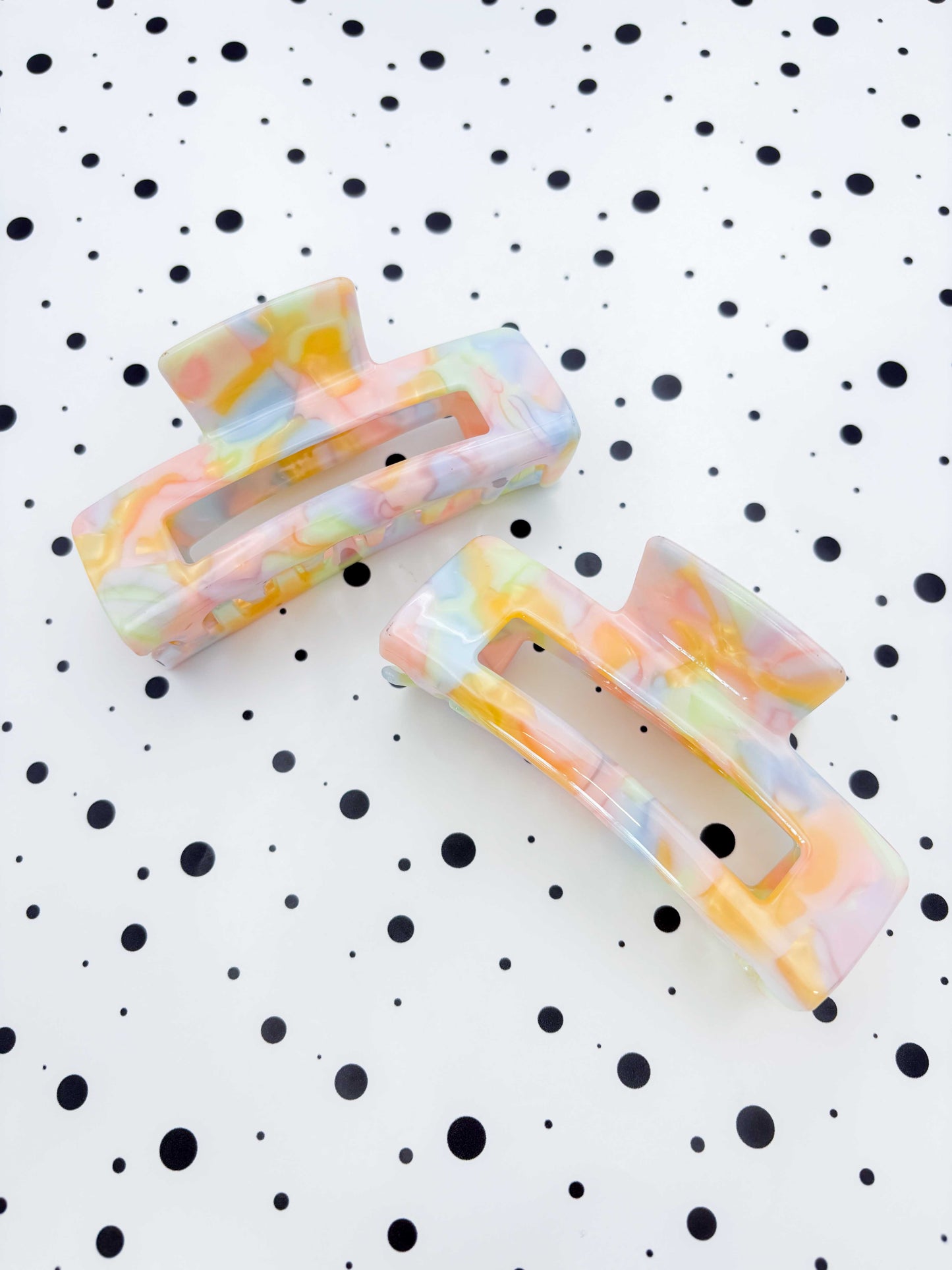 Large Pale Rainbow Rectangle Claw Clip