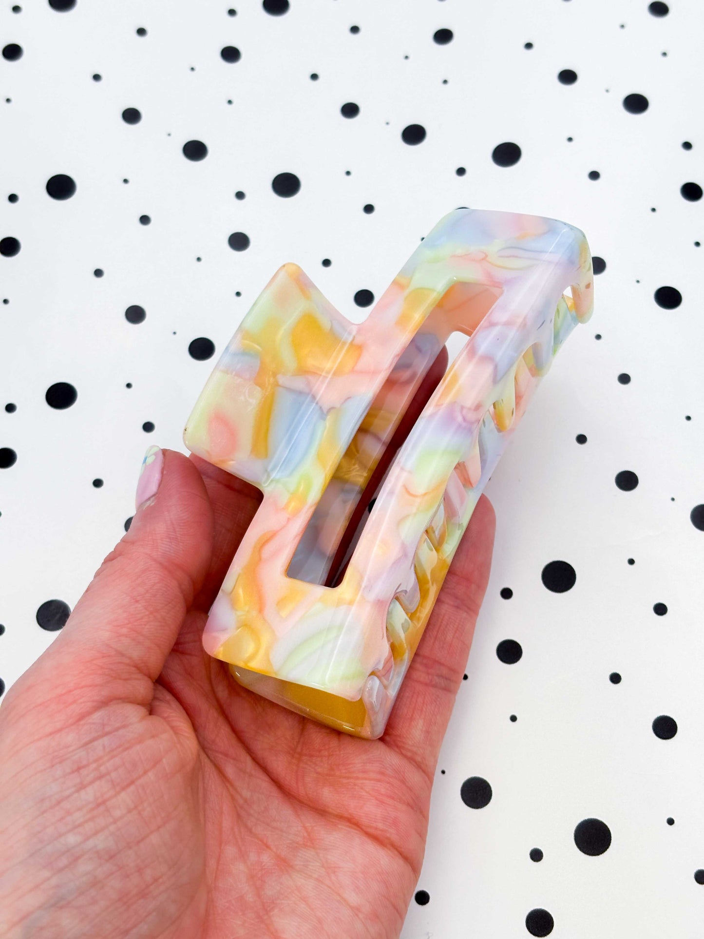 Large Pale Rainbow Rectangle Claw Clip