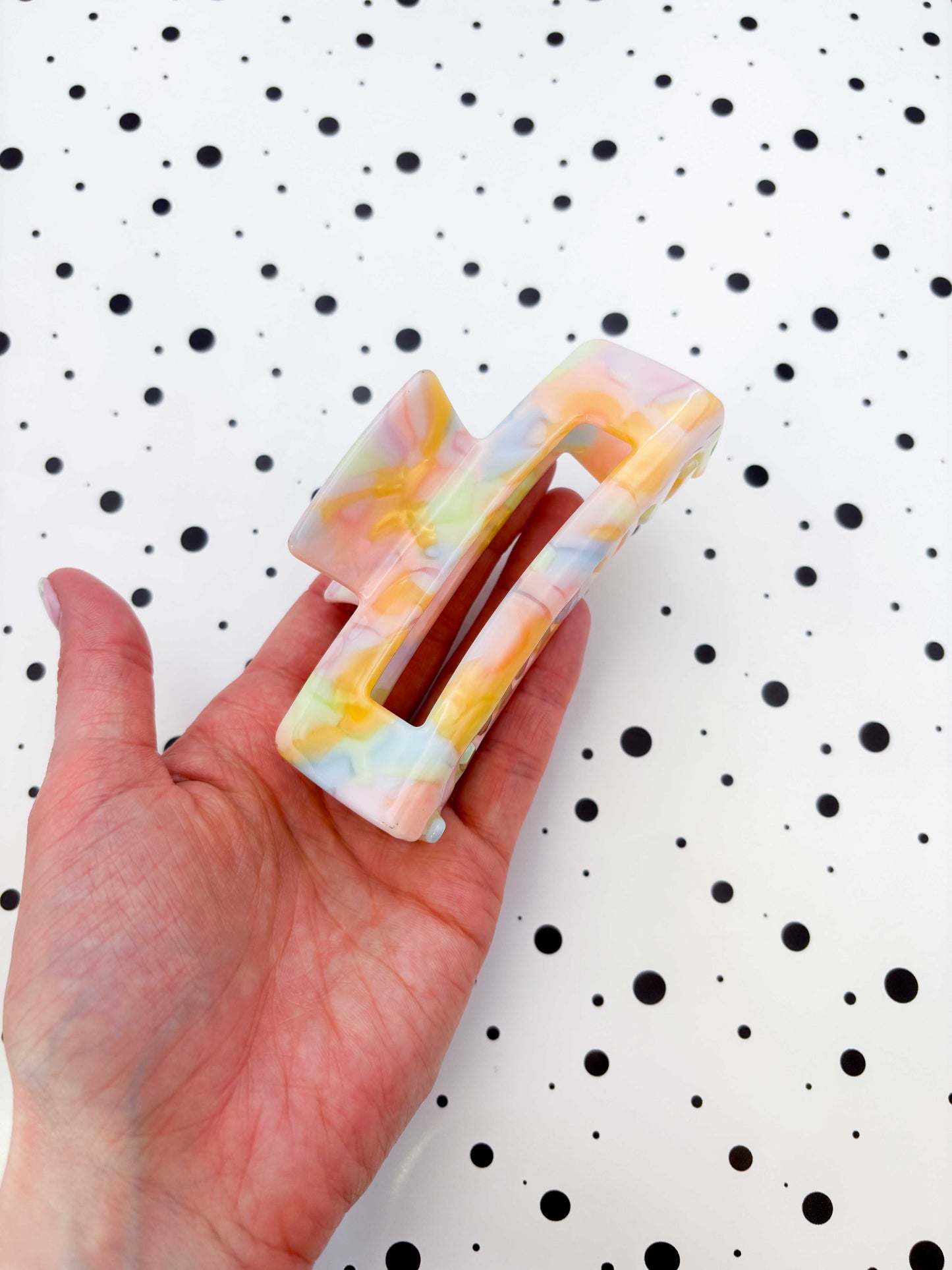 Large Pale Rainbow Rectangle Claw Clip