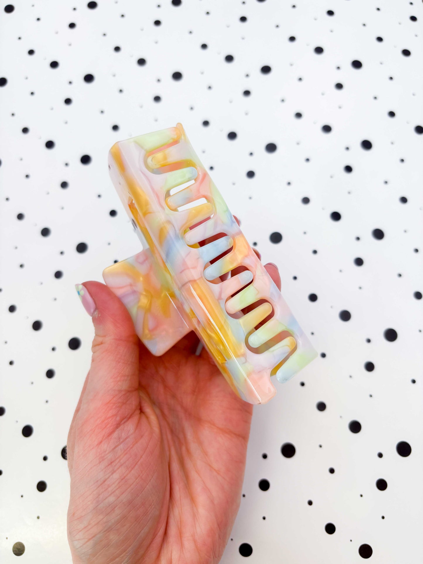 Large Pale Rainbow Rectangle Claw Clip