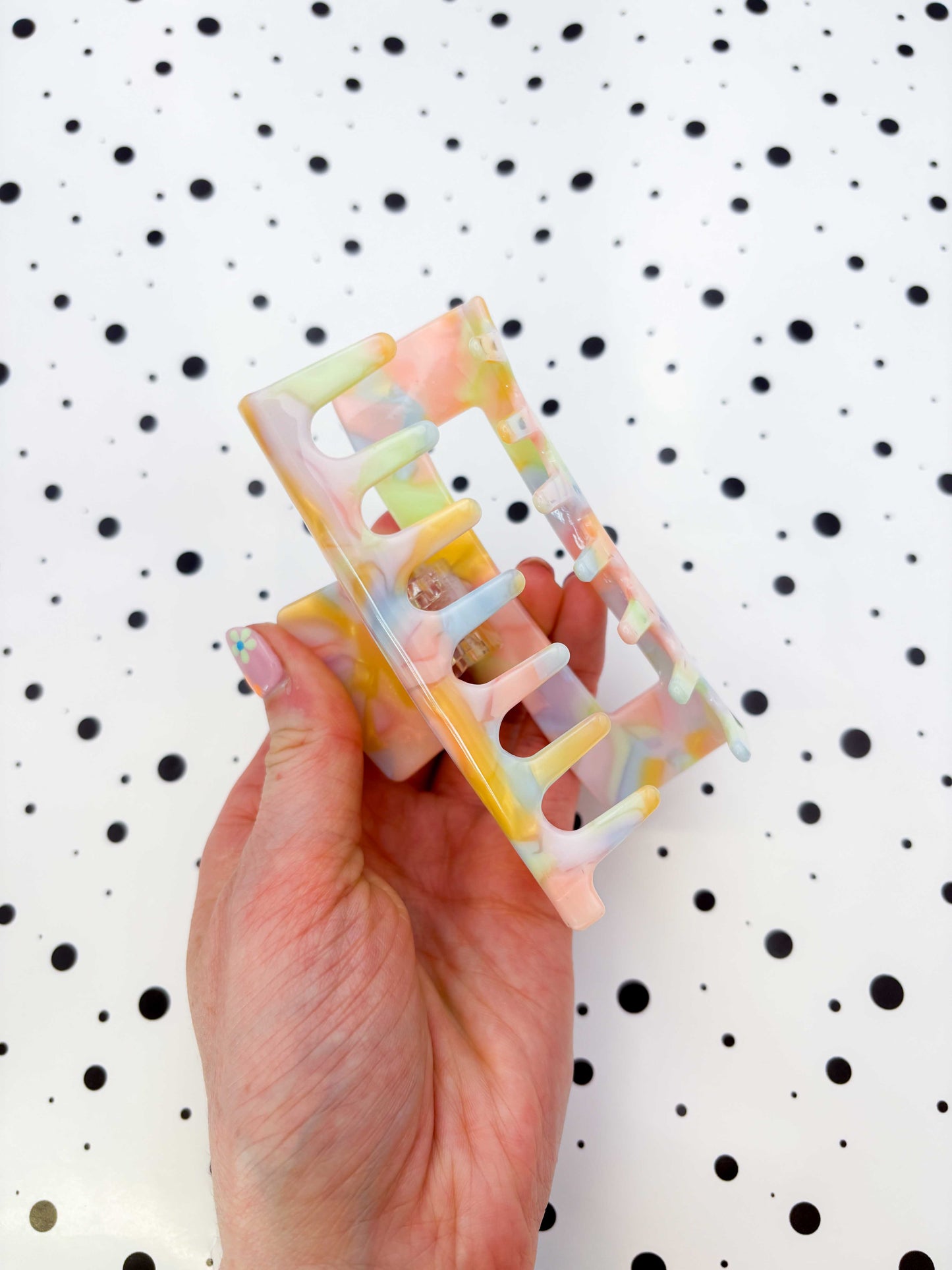 Large Pale Rainbow Rectangle Claw Clip