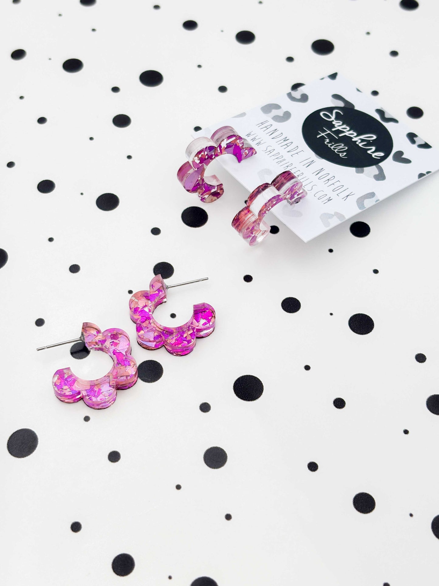 Medium Pink Holographic Confetti Acrylic Flower Hoops