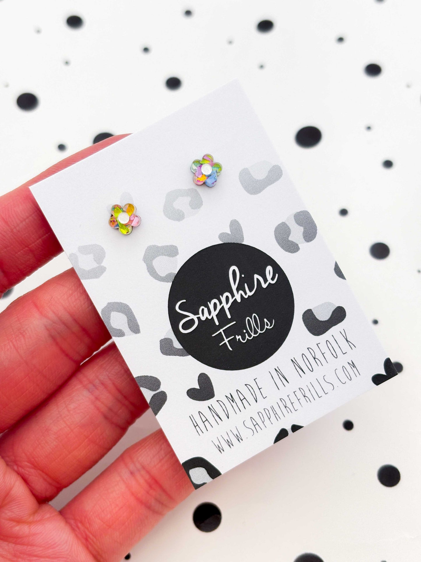 Micro Rainbow Confetti Acrylic Flower Stud Earrings – Hypoallergenic Stainless Steel