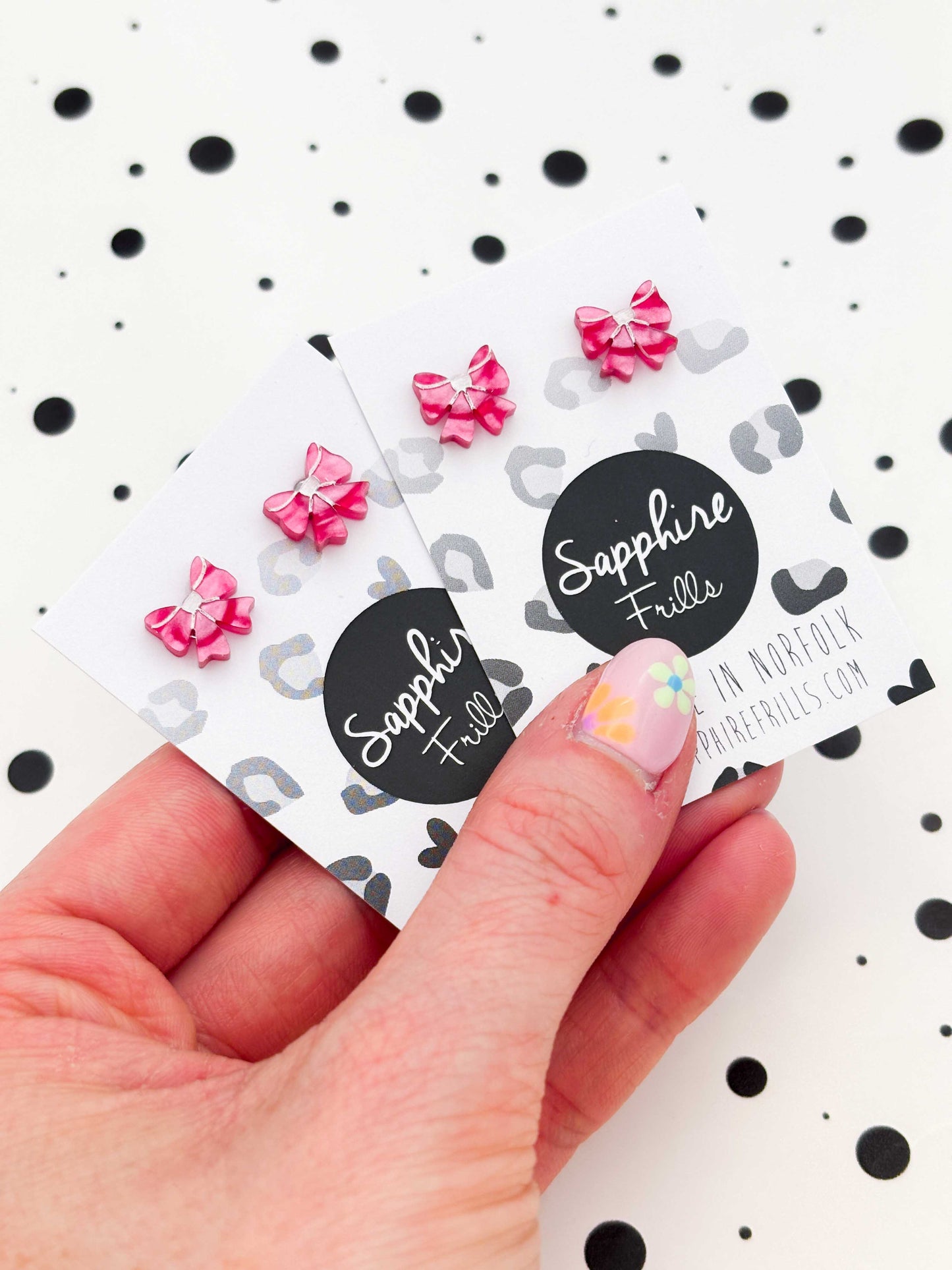 Mini Hot Pink Python Marble Acrylic Bow Stud Earrings