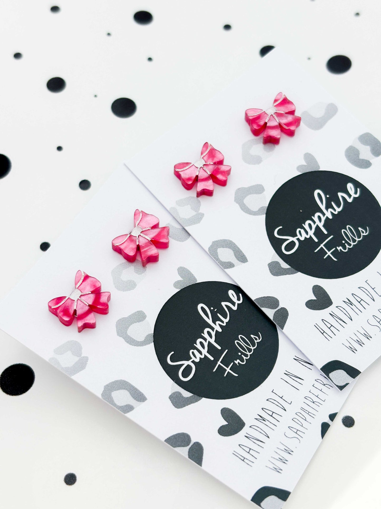 Mini Hot Pink Python Marble Acrylic Bow Stud Earrings