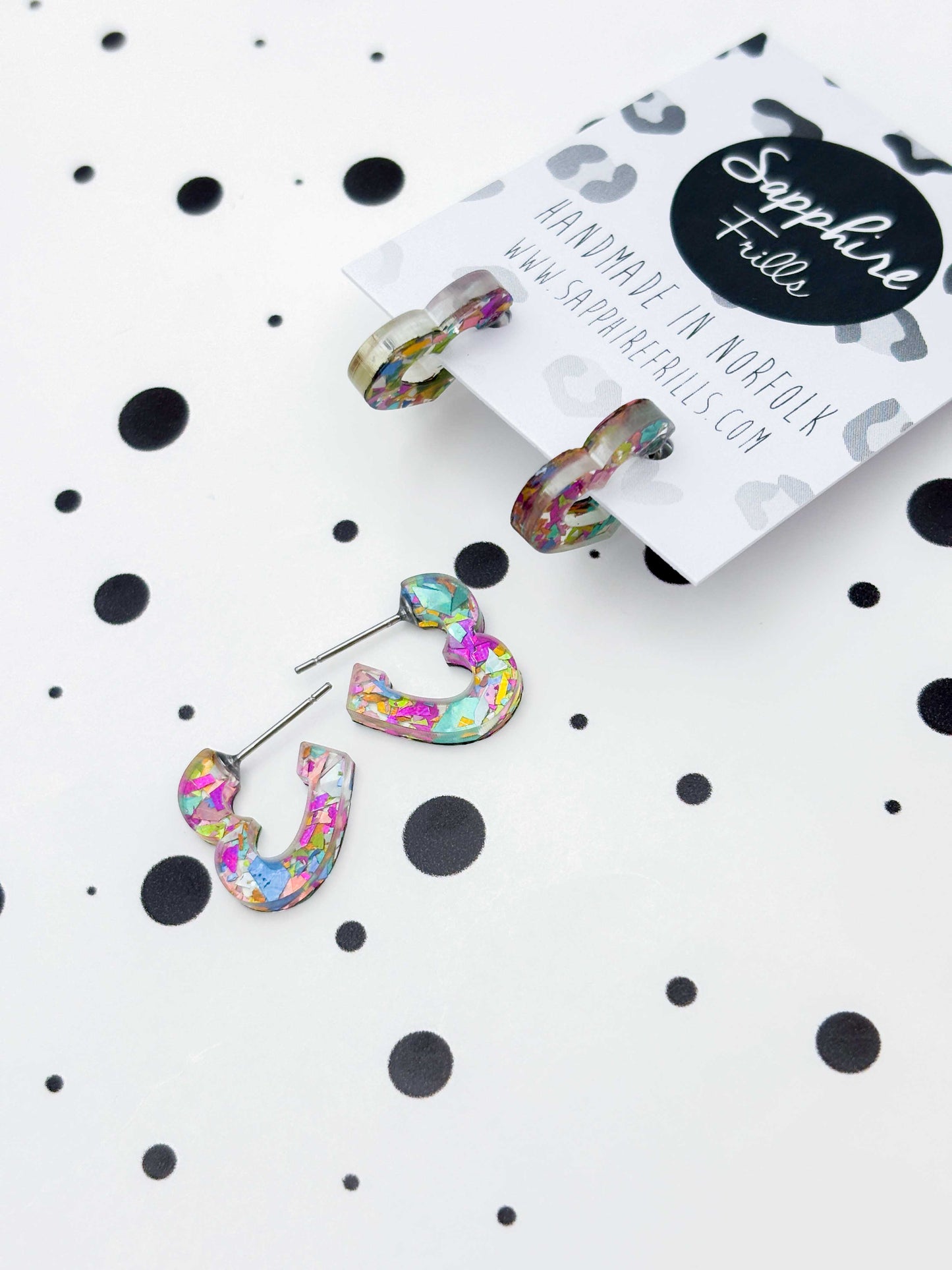 Small Rainbow Confetti Acrylic Heart Hoops