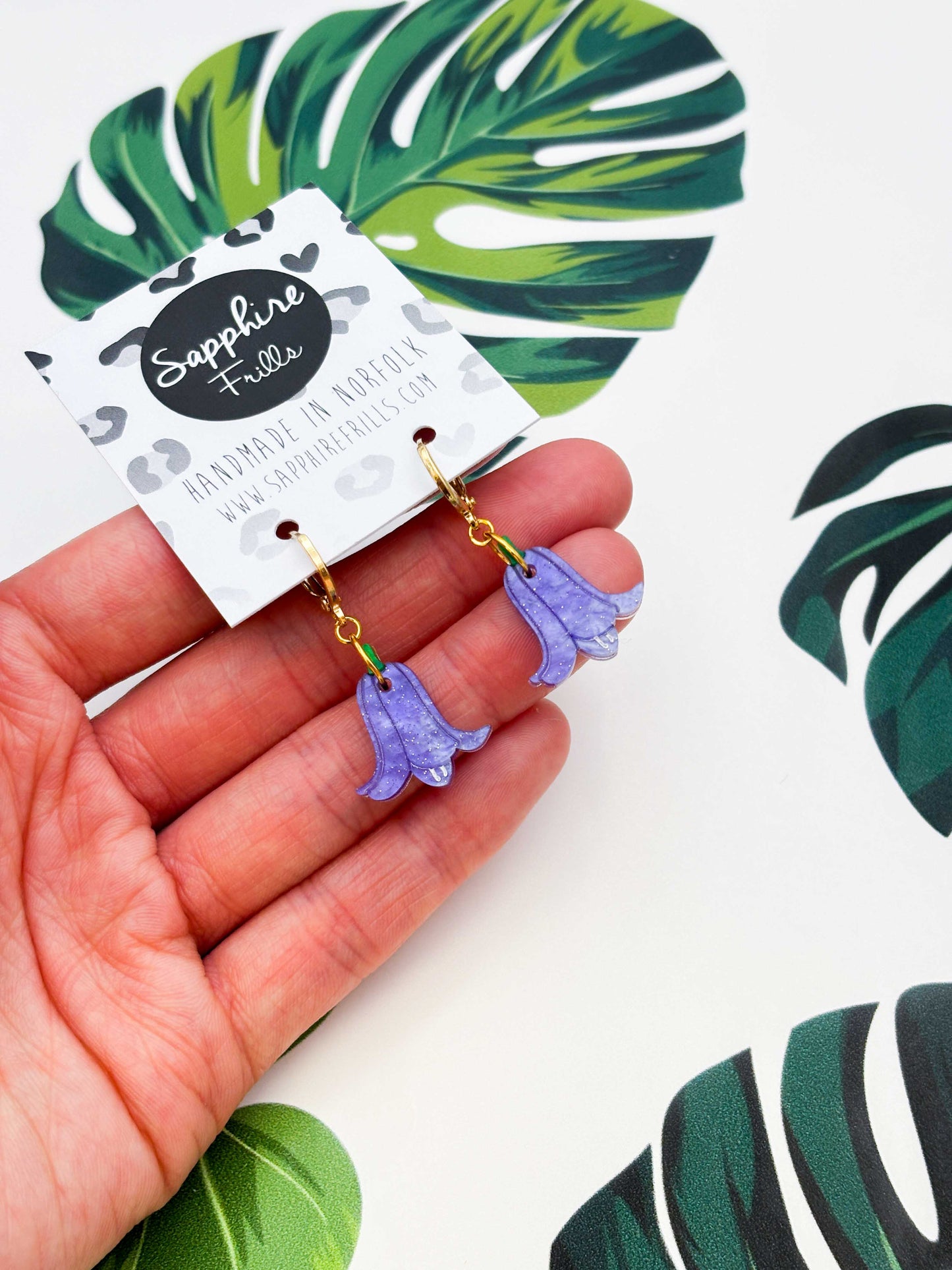 Medium Periwinkle Glitter Marble Bluebell Dangle Earrings