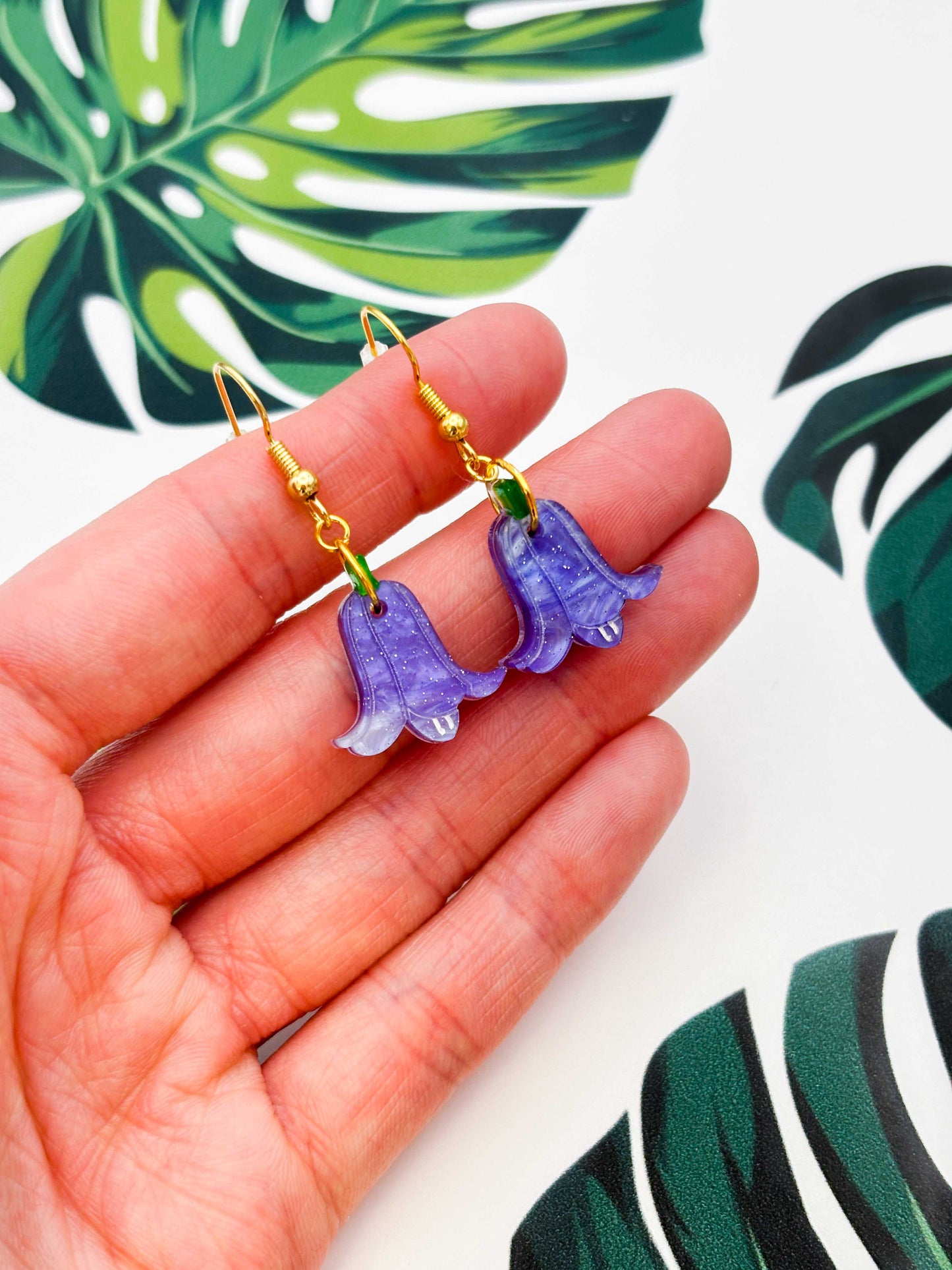 Medium Periwinkle Glitter Marble Bluebell Dangle Earrings