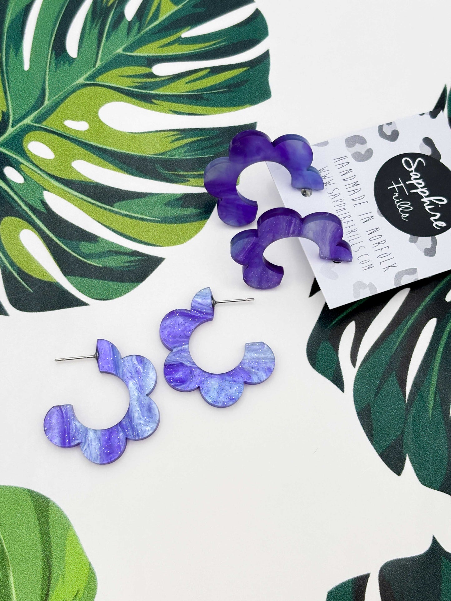 Large Periwinkle Glitter Marble Acrylic Flower Hoops