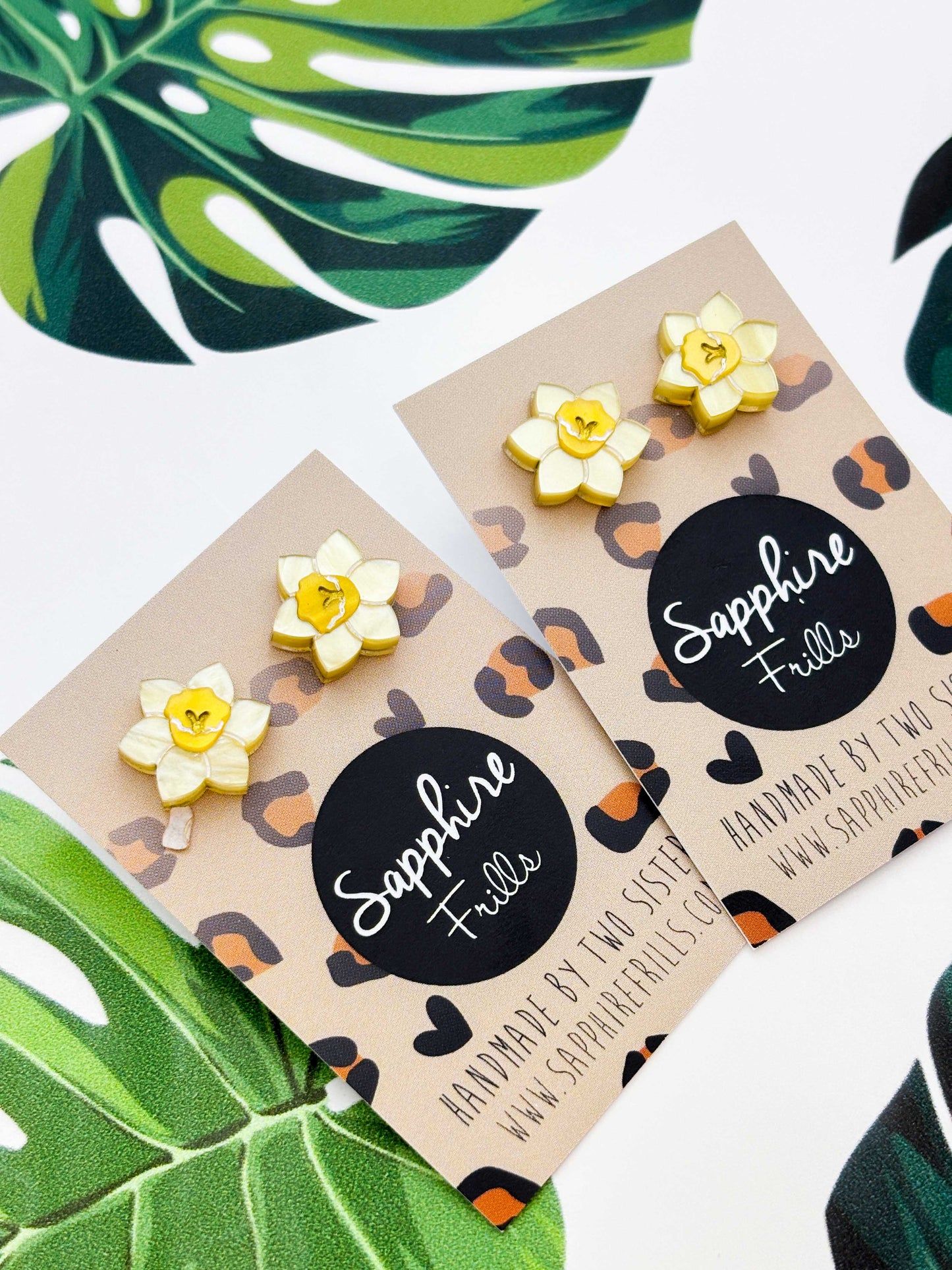Small Yellow Marble Daffodil Acrylic Stud Earrings