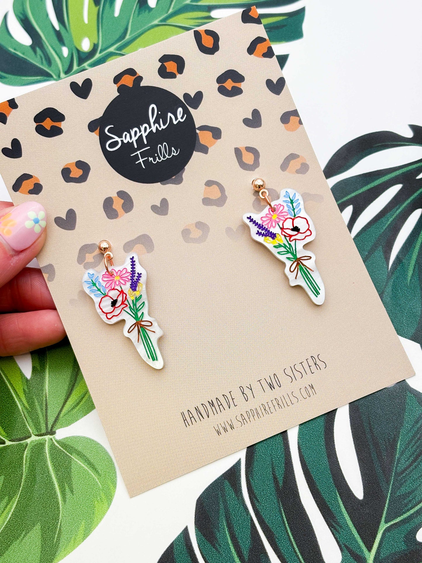 Large Wildflower Bunch Acrylic Dangle Earrings or Necklace – Hypoallergenic Stainless Steel