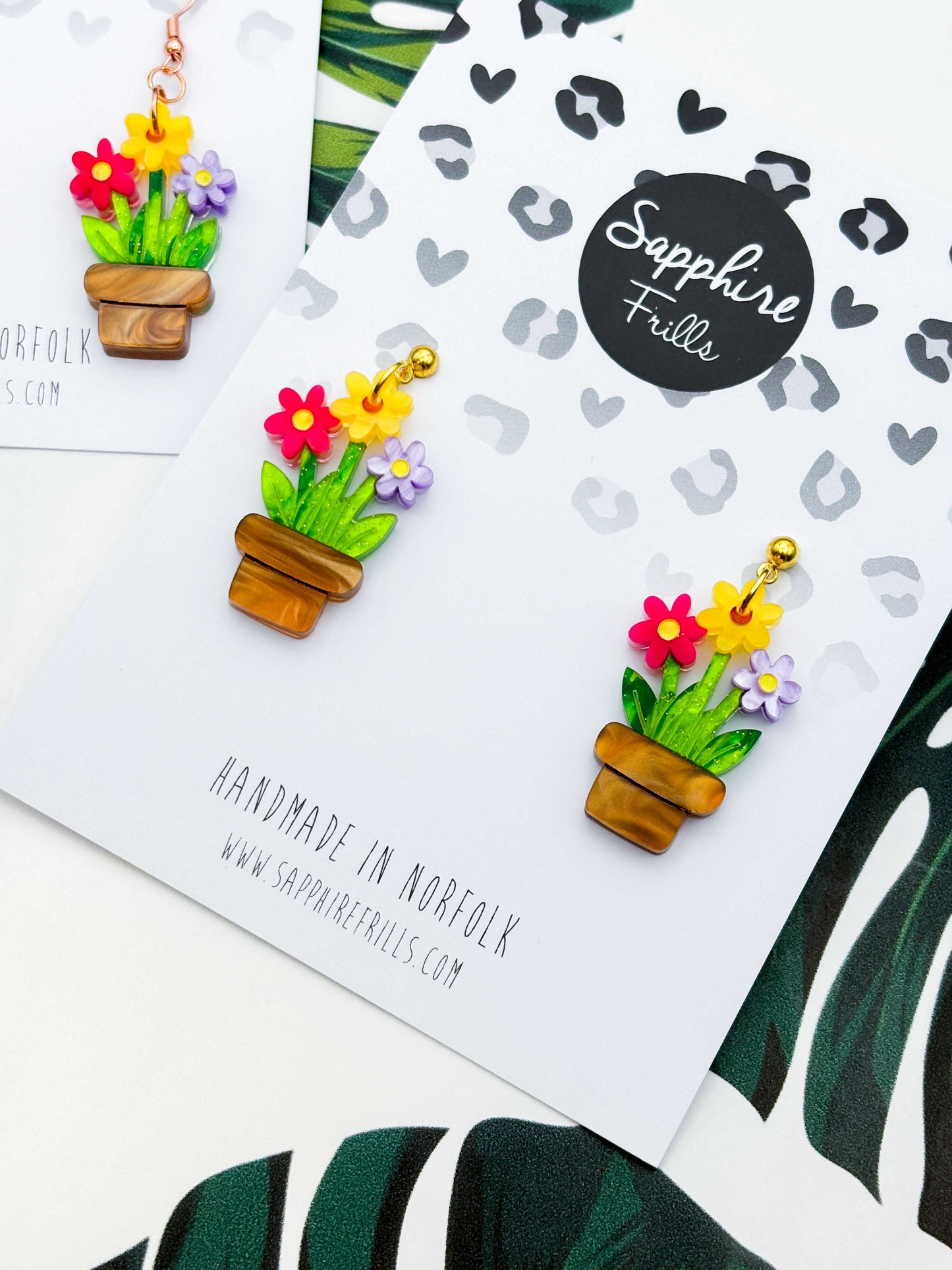Large Daisy Trio Flower Pot Acrylic Dangle Earrings