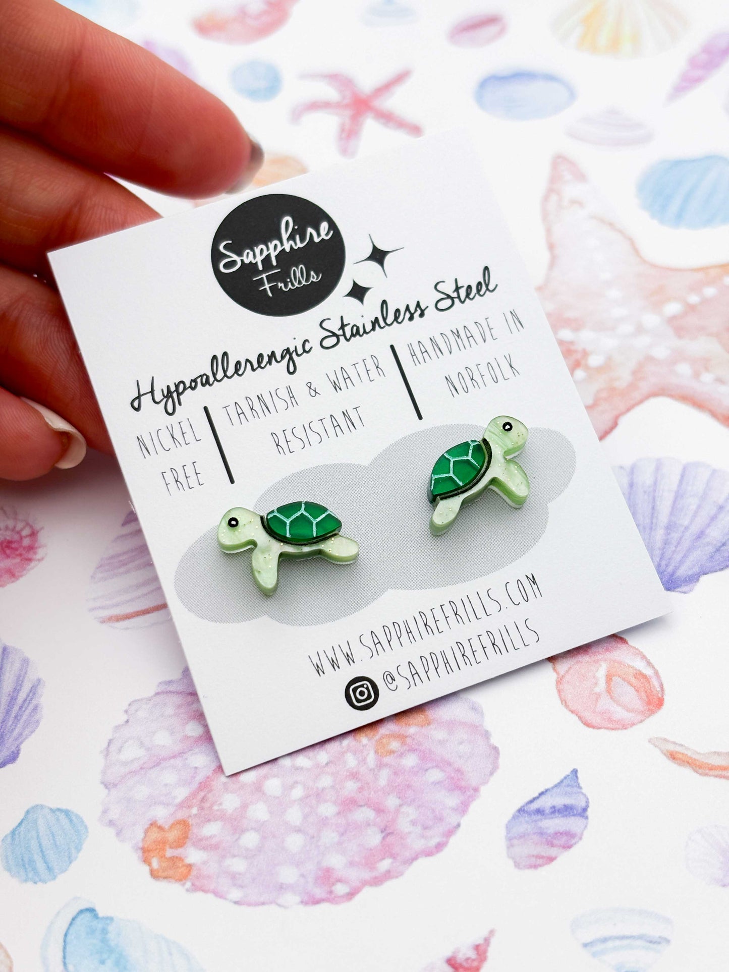Mini Emerald Green Sea Turtle Studs – Hypoallergenic Stainless Steel