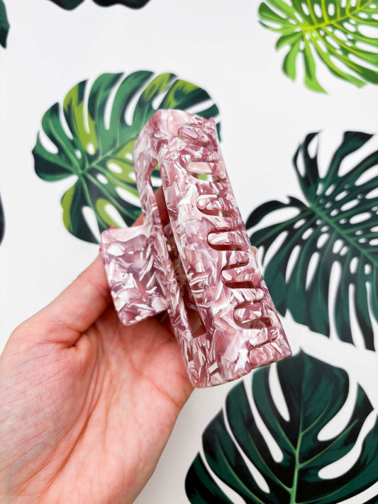 Large Pink & White Marble Claw Clip