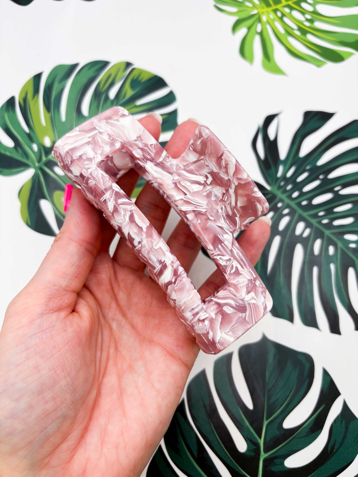 Large Pink & White Marble Claw Clip