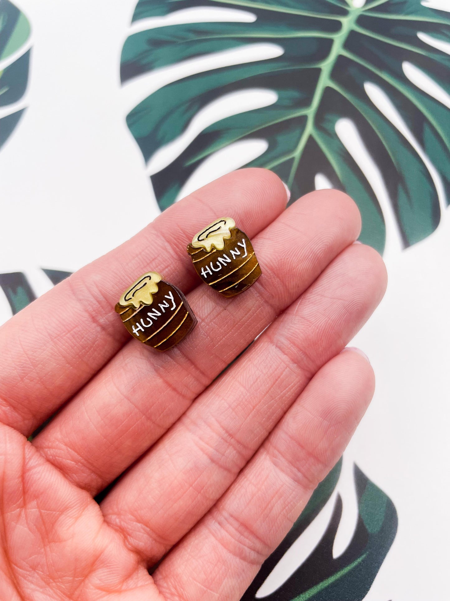 Small Brown Hunny Pot Stud Earrings – Hypoallergenic Stainless Steel
