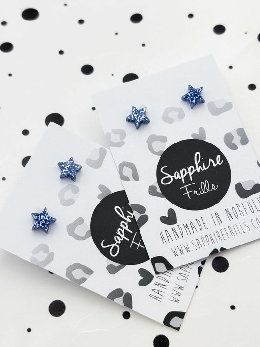 Micro Light Blue Glitter Acrylic Star Stud – Hypoallergenic Stainless Steel