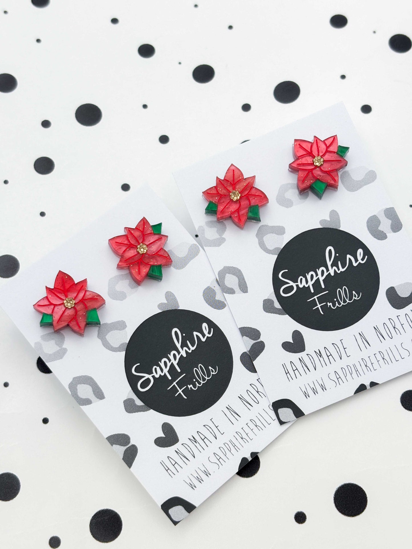 Small Red Glitter Marble Poinsettia Studs – Hypoallergenic Stainless Steel