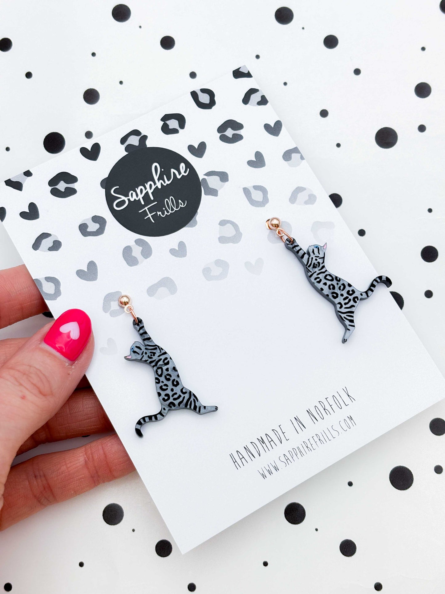 Large Silver Bengal Cat Dangle Earrings or Necklace – Hypoallergenic Stainless Steel