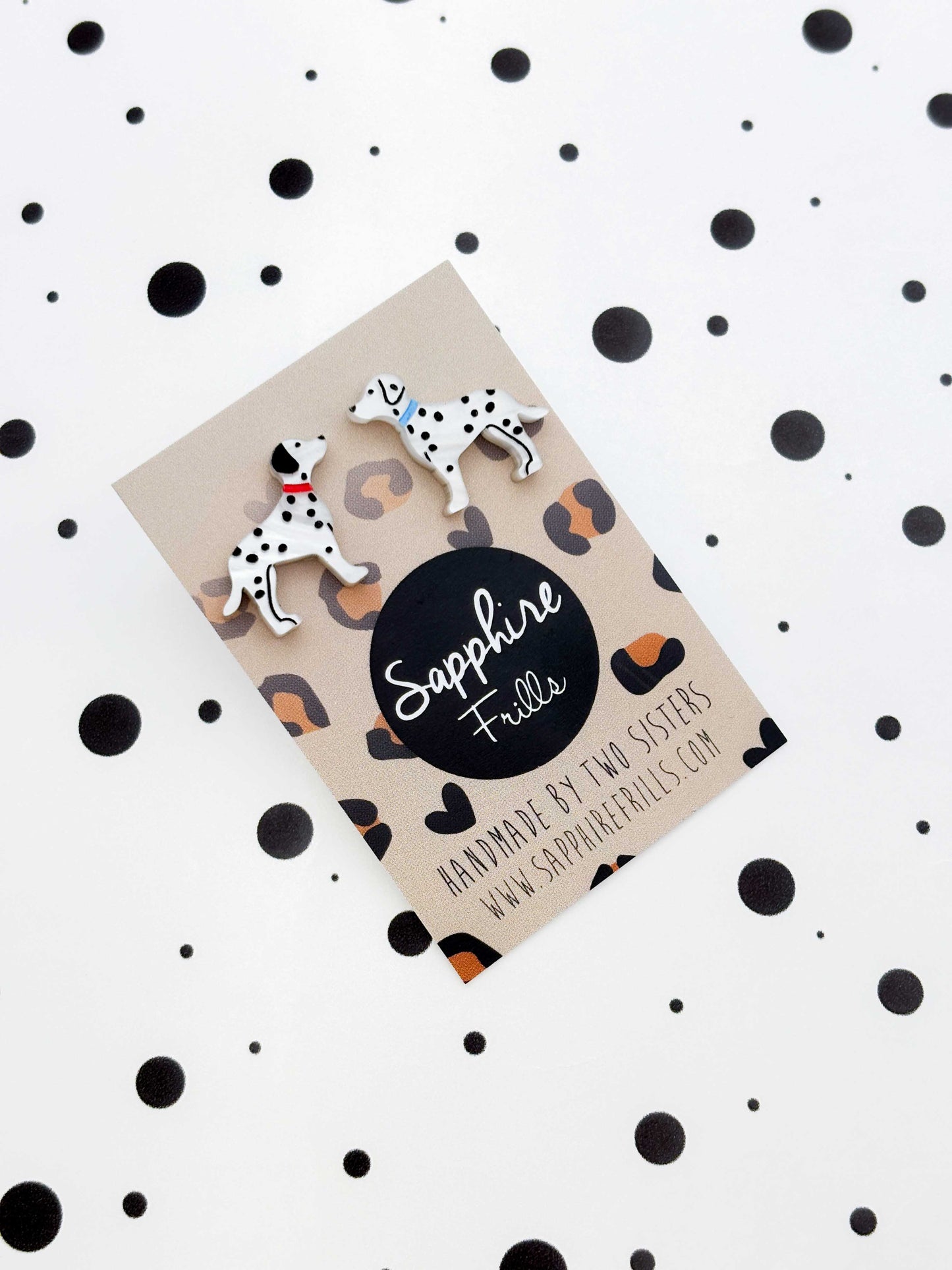 Small Dalmatian Mismatch Acrylic Stud Earrings – Hypoallergenic Stainless Steel