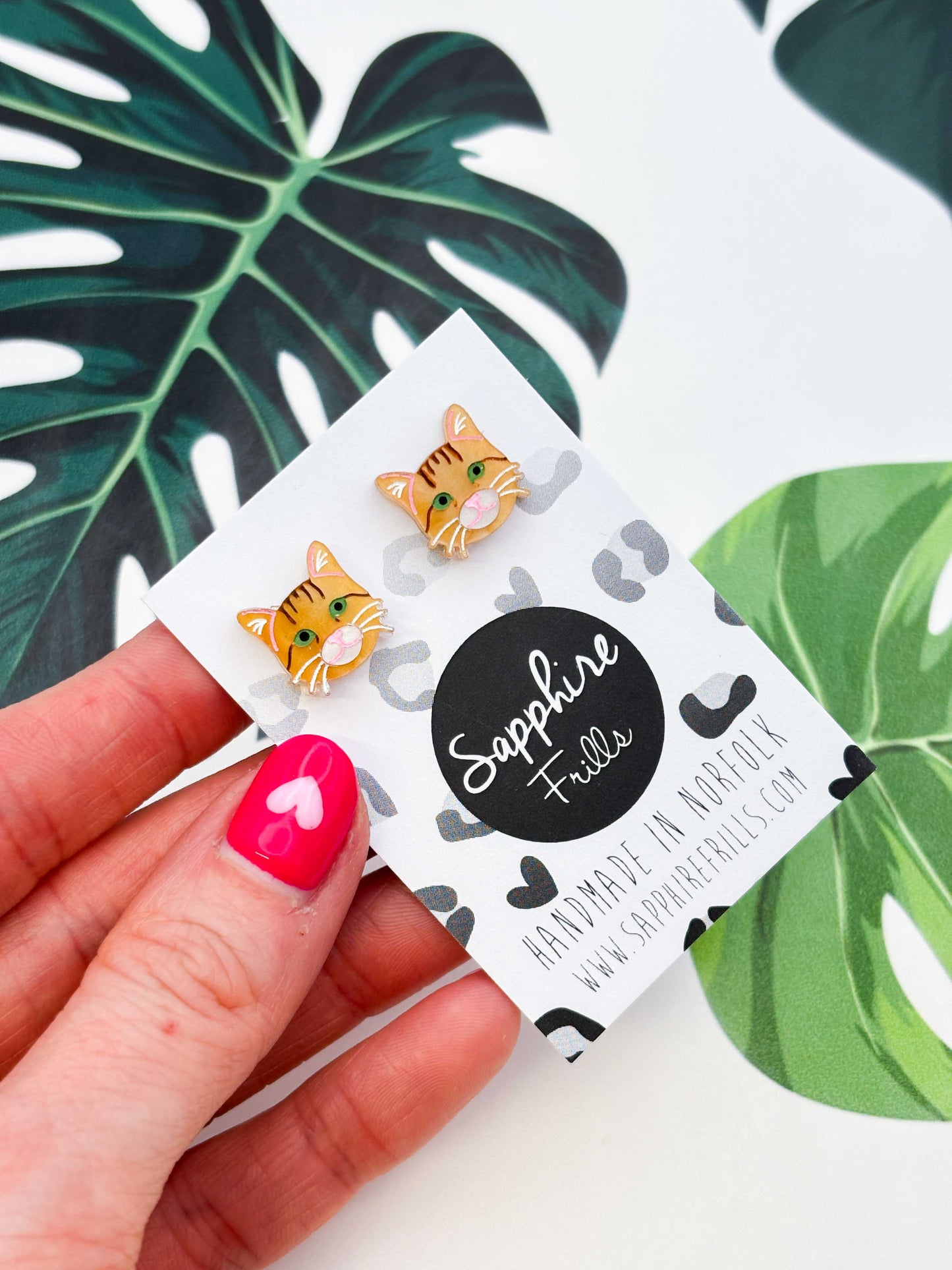 Small Ginger Tabby Cat Stud Earrings