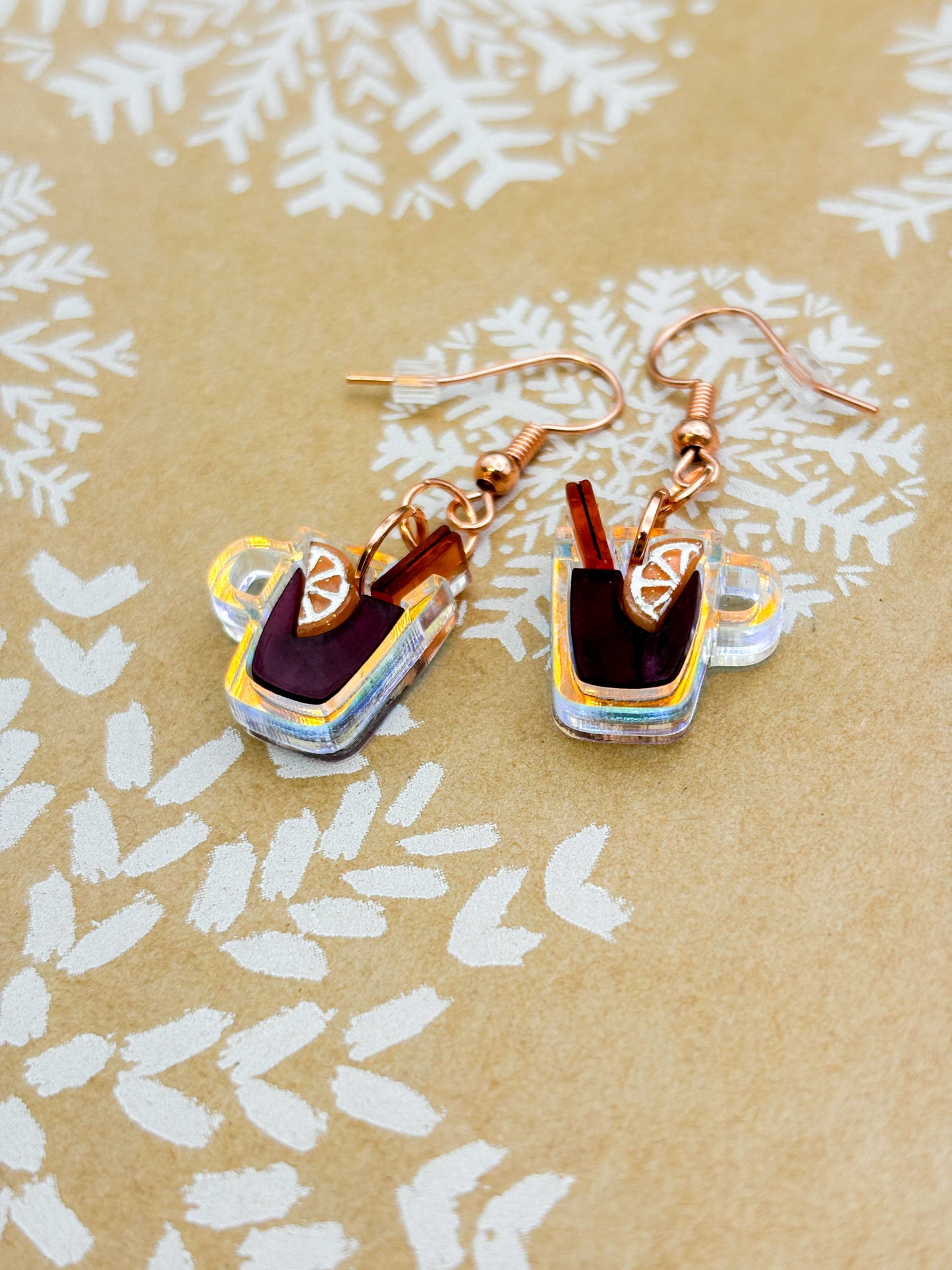 Medium Iridescent Acrylic Mulled Wine Mug Dangle Earrings or Necklace – Hypoallergenic Stainless Steel