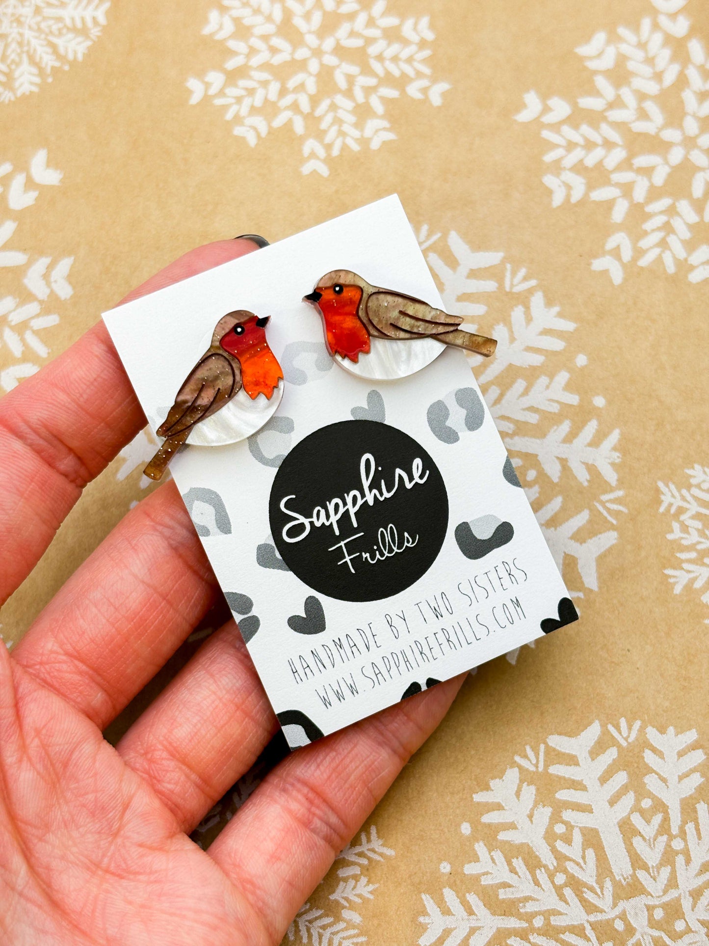 Medium Robin Red Breast Marble Acrylic Stud Earrings