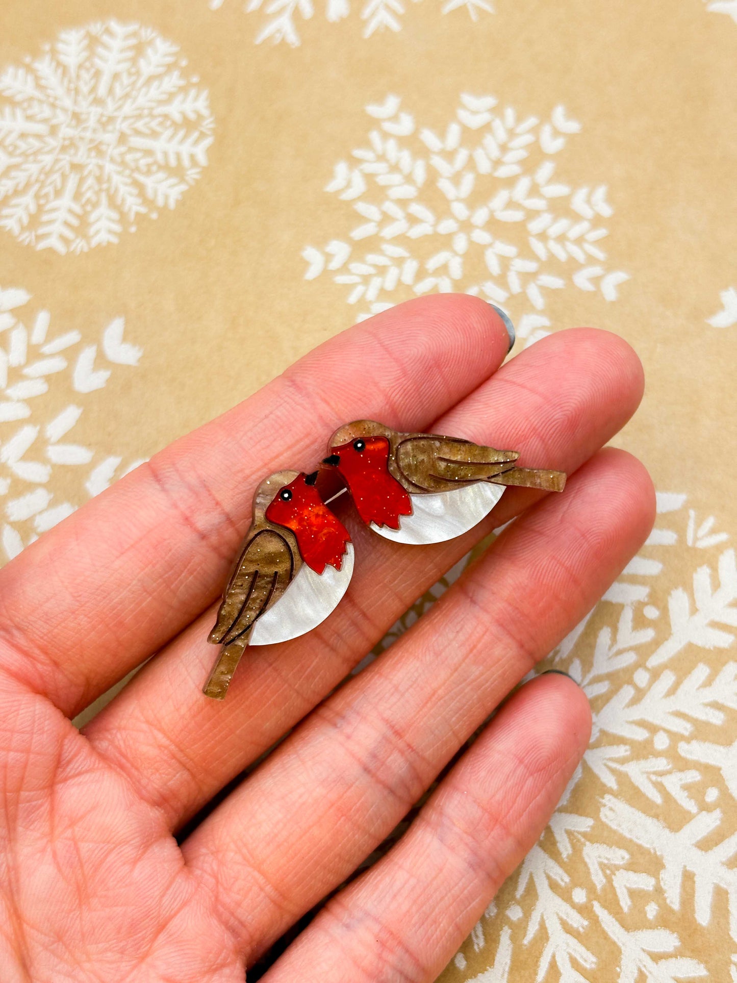 Medium Robin Red Breast Marble Acrylic Stud Earrings
