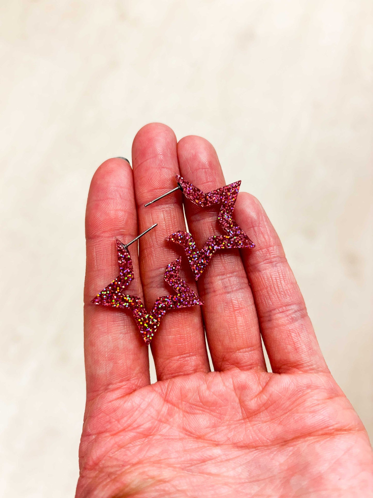 Large Pink Holographic Acrylic Star Hoops