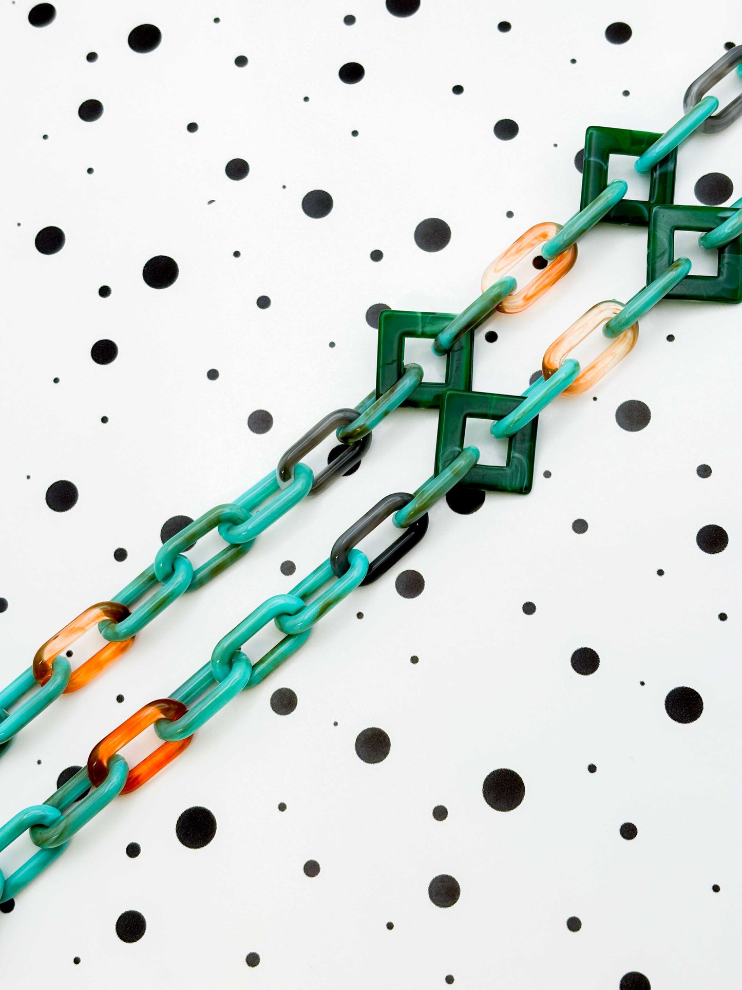 Geometric Turquoise, Green and Tortoise Shell Glasses Chain