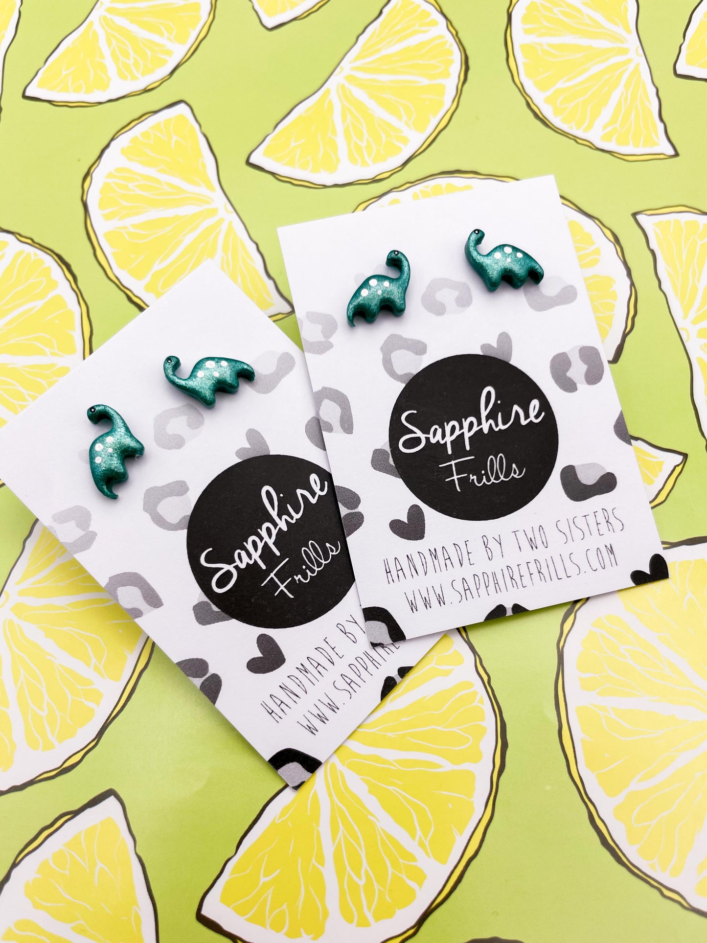 Mini Pearlescent Emerald Diplodocus Dinosaur Stud Earrings
