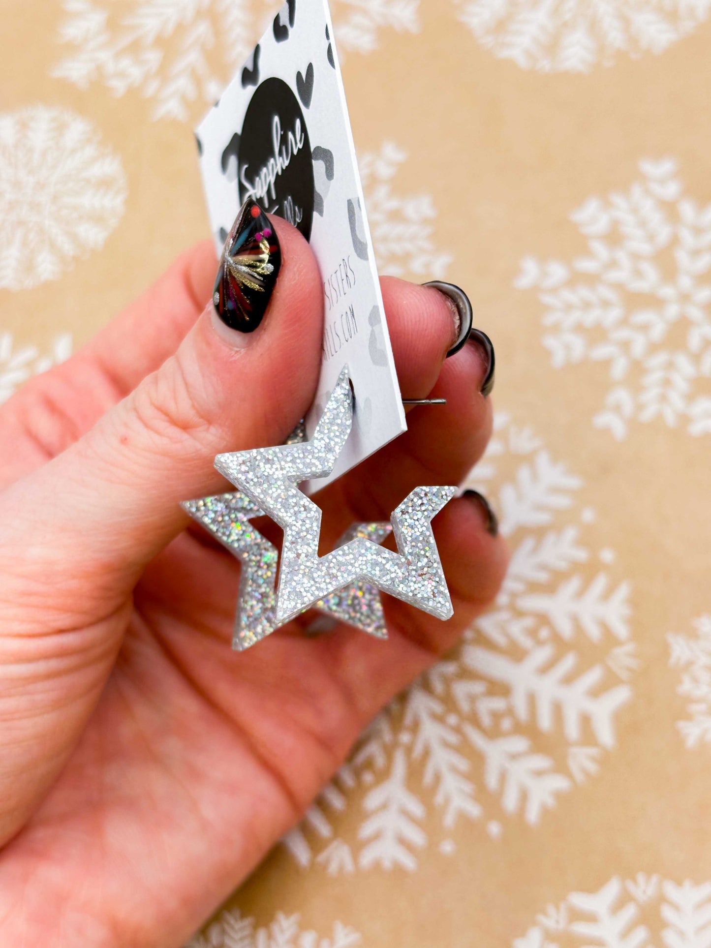 Large Silver Holographic Acrylic Star Hoops – Hypoallergenic Stainless Steel