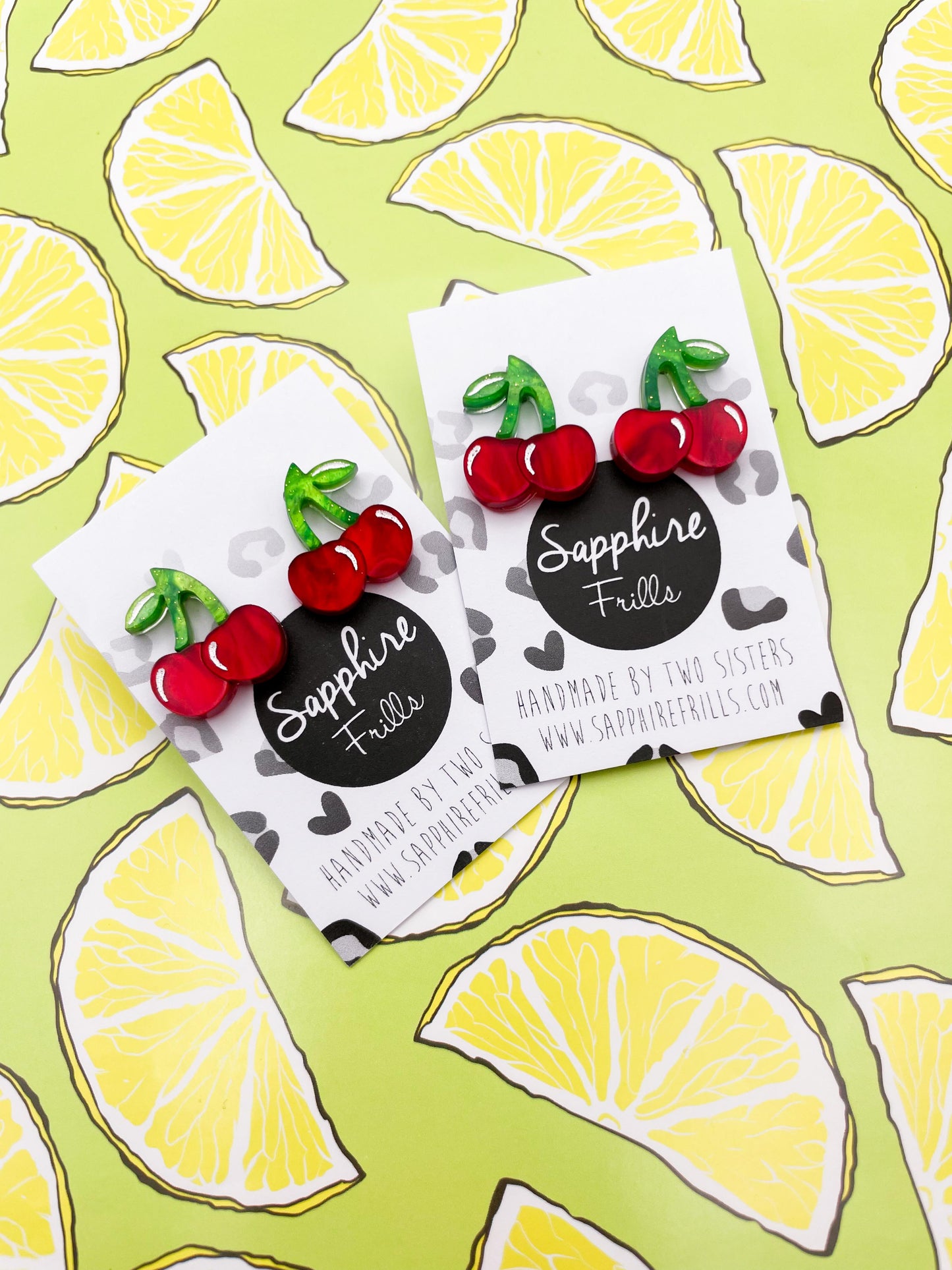 Medium Deep Red Marble Acrylic Cherry Stud Earrings