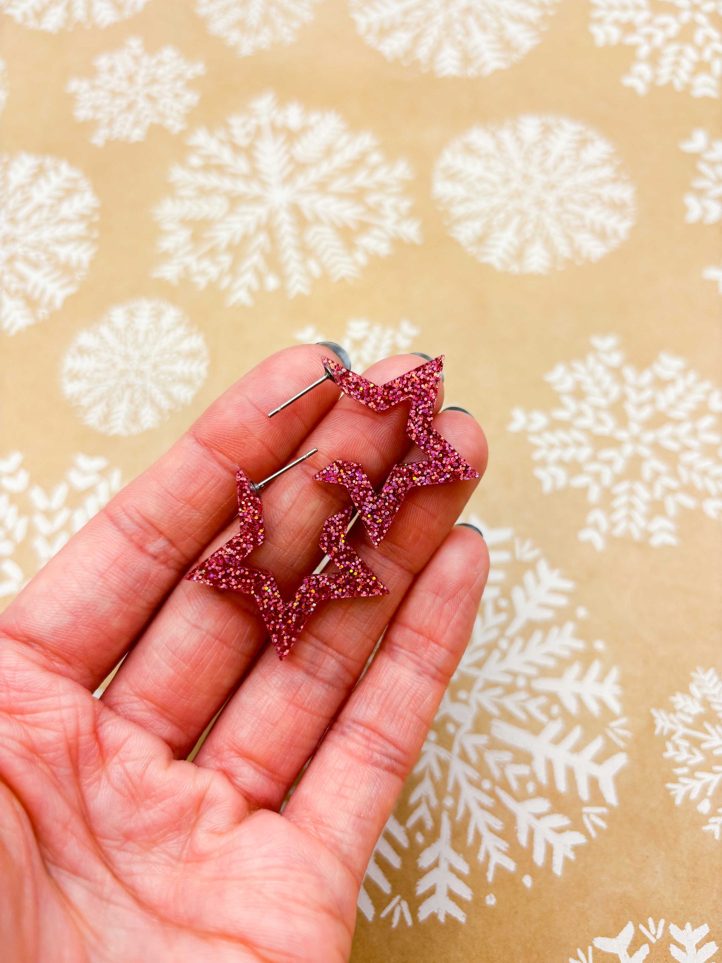 Large Pink Holographic Acrylic Star Hoops